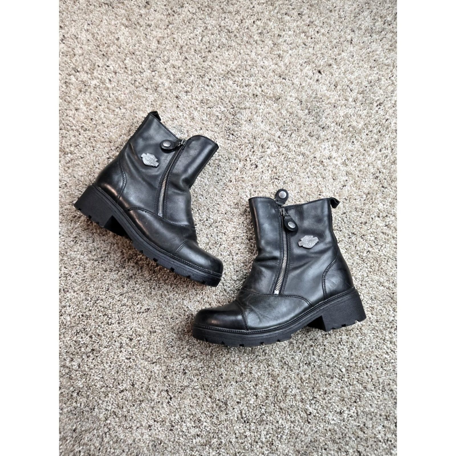 Harley Davidson VINTAGE Harley-Davidson Amherst Leather Riding Boots Women 8.5 Black Leather D84236 Size US 7 / IT 37 - 2 Thumbnail