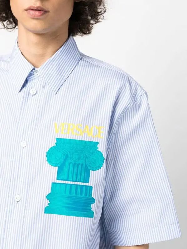 Versace o1y0525 Logo Striped Shirt in Sky Blue Size US M / EU 48-50 / 2 - 2 Thumbnail