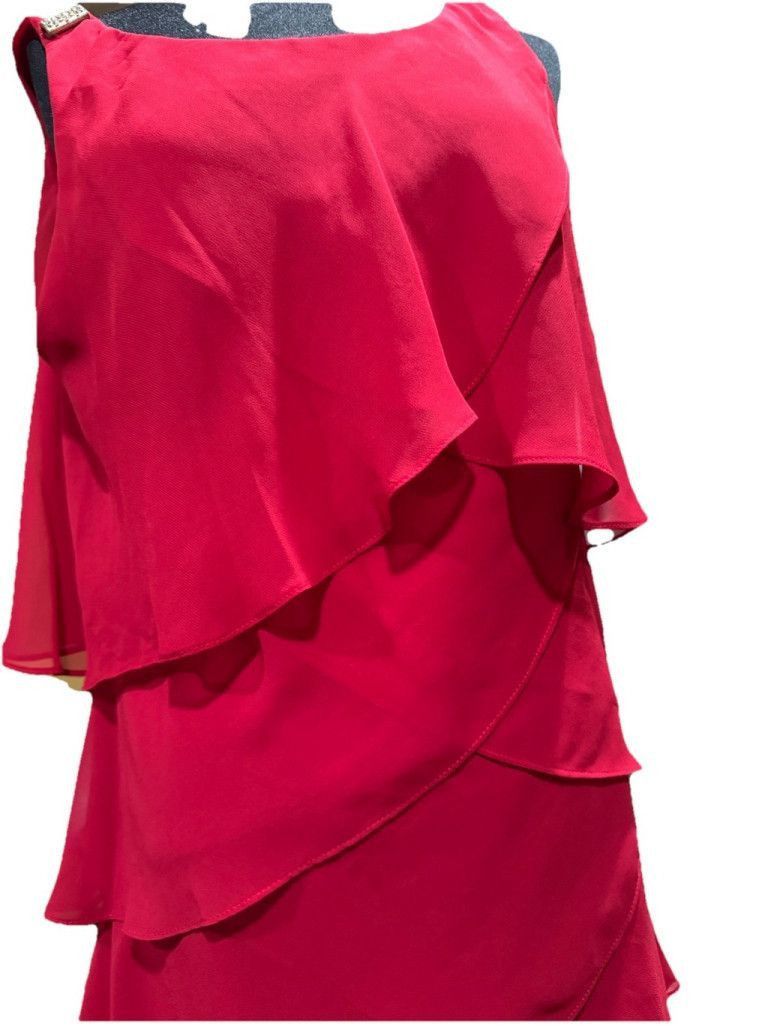SLVDR SLNY Crimson Rhinestone Shoulder Tiered Chiffon DressSIZE 14 Size XL / US 12-14 / IT 48-50 - 8 Thumbnail