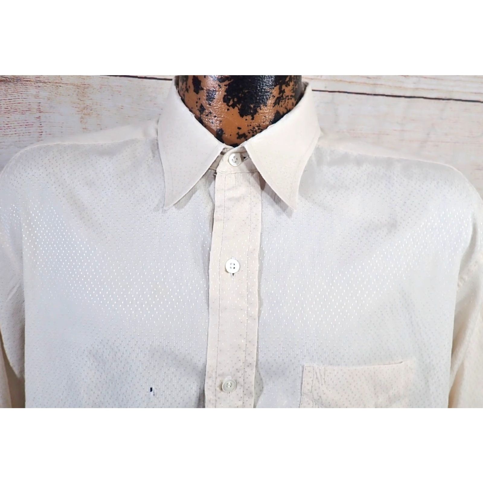 Vintage VINTAGE TownCraft Sanforized Dress Shirt - Men’s L White Cotton Button-Up with Gusset 50s 60s Clip Dot - Long Sleeve Mens Large Chest 48" (Measured) Size 42R - 2 Thumbnail