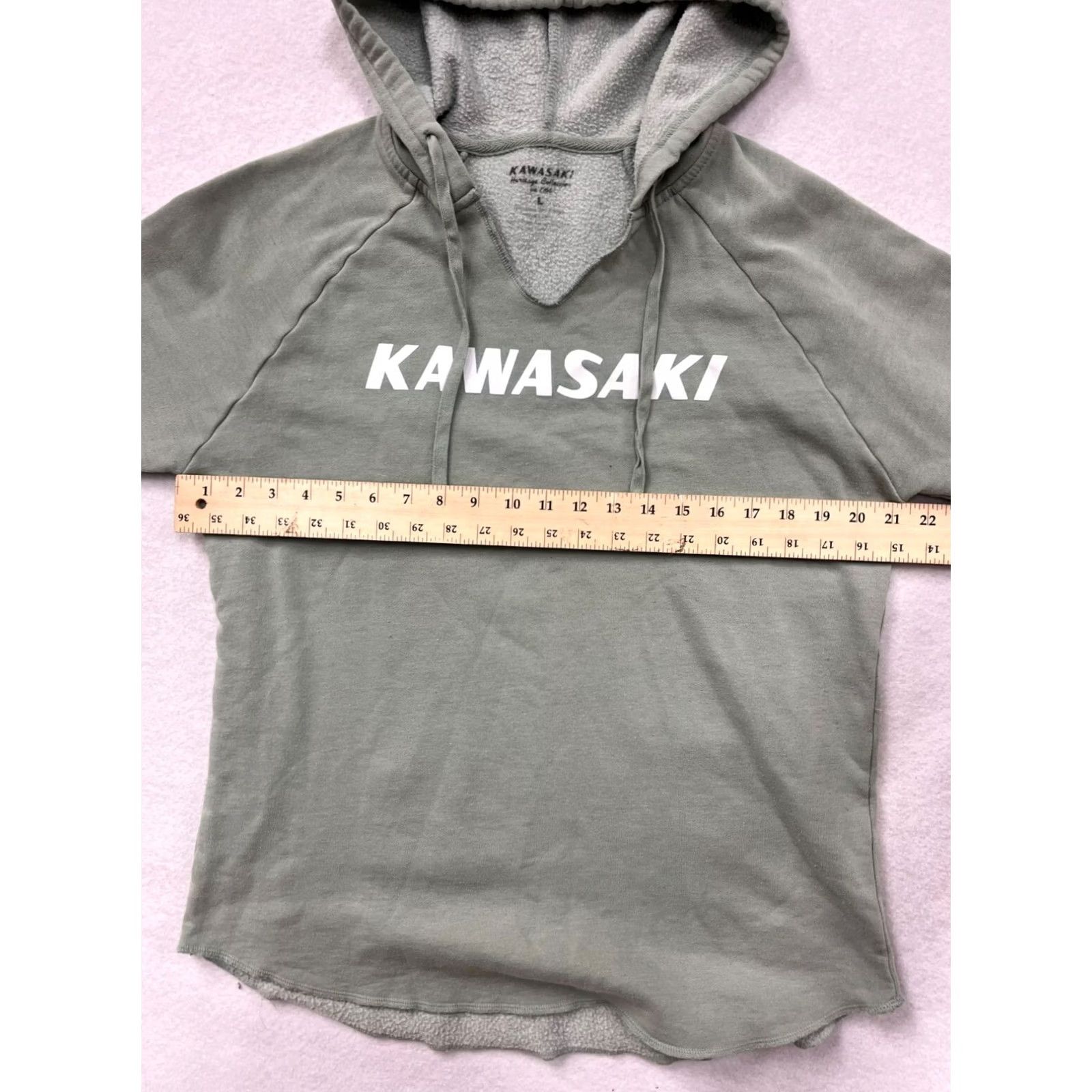 Vintage Kawasaki Womens Sage Green Hoodie Sweatshirt Large Sage Green Womens Hoodie Pullover Raglan Front Kangaroo Pocket Activewear 1966 Heritage Like New Size L / US 10 / IT 46 - 7 Thumbnail