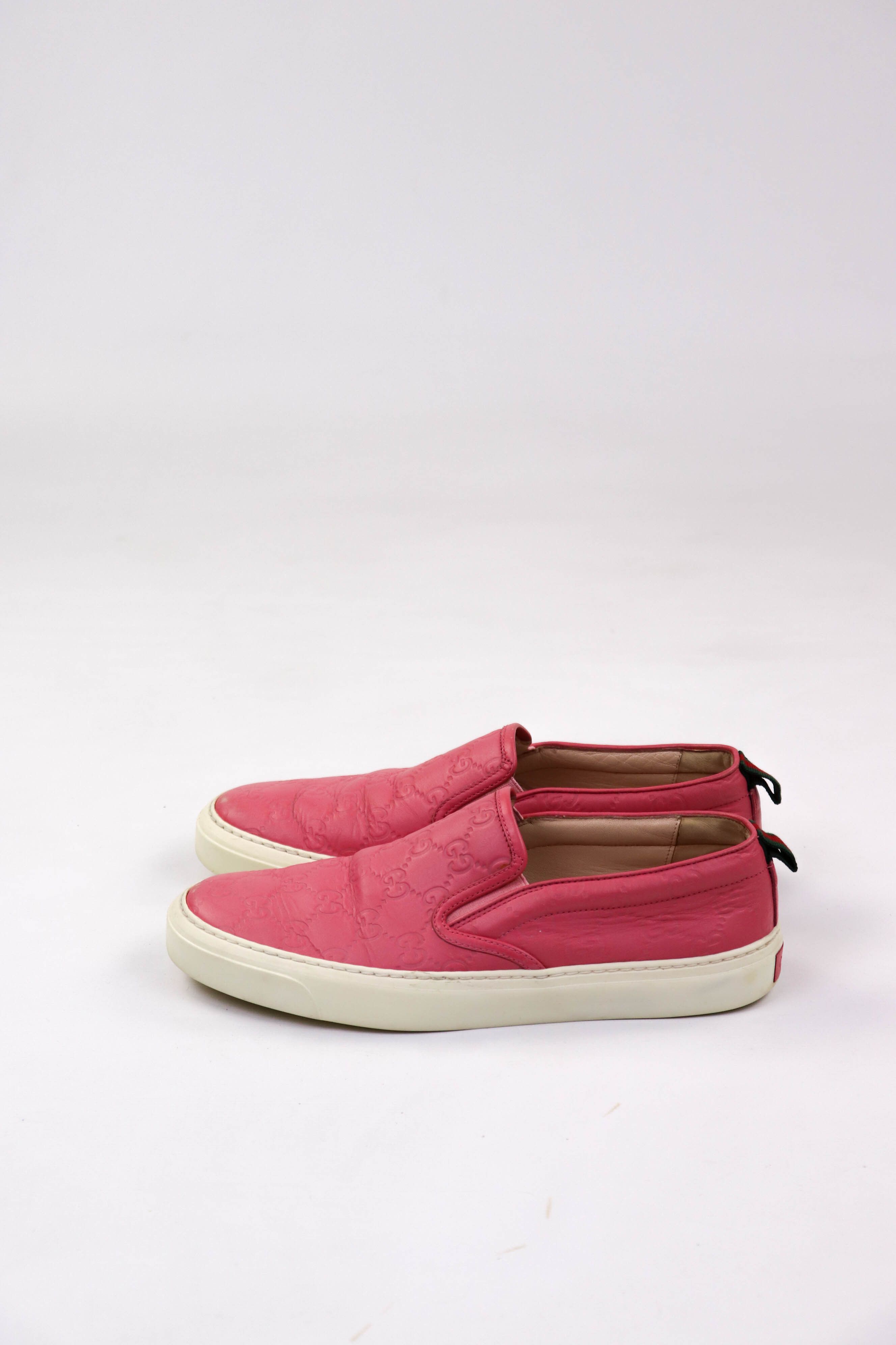 Gucci “Fashion Pink” Leather GG Monogram Slip On Shoes