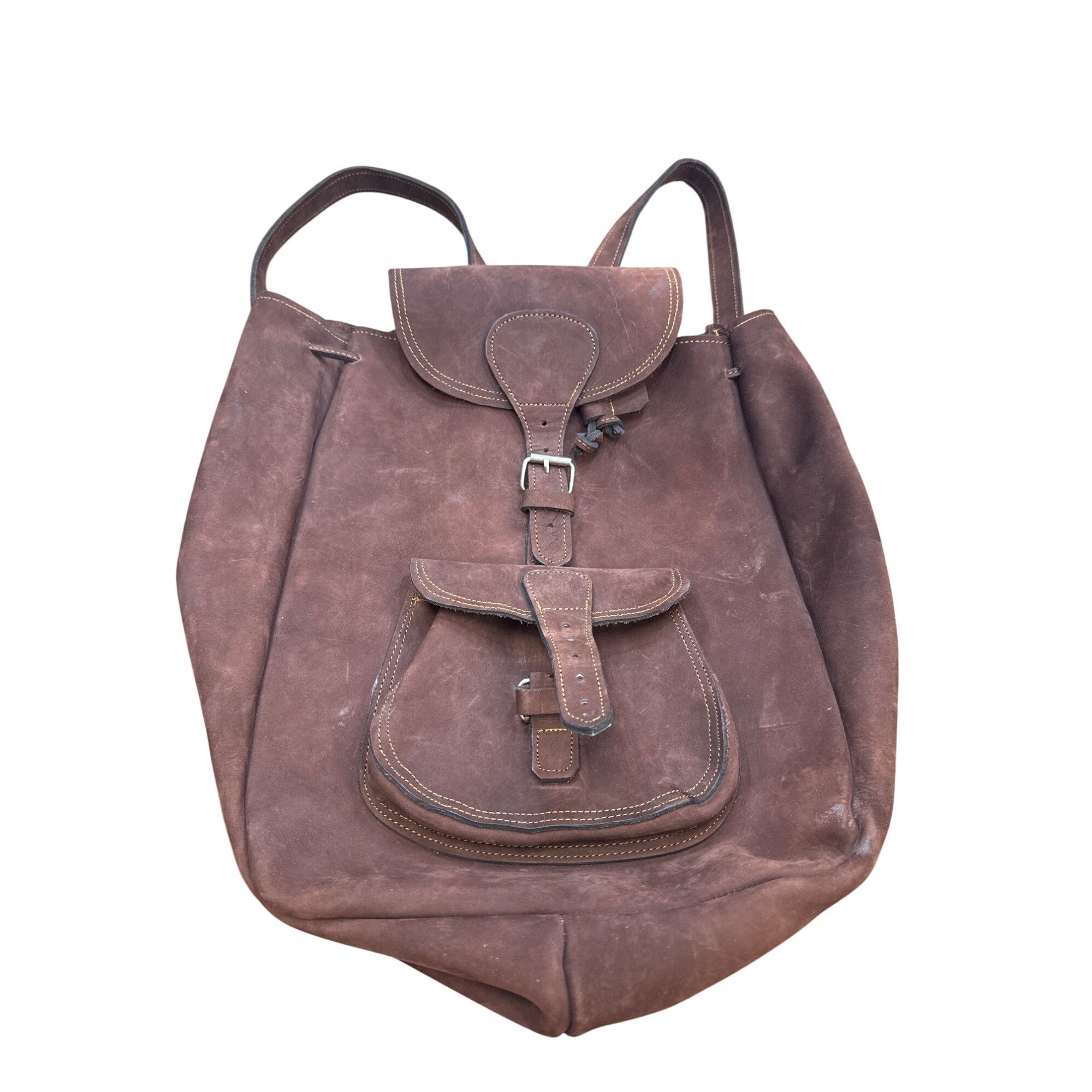 Designer Vintage Brown Leather Suede Backpack With Adjustable Straps Size ONE SIZE - 1 Thumbnail