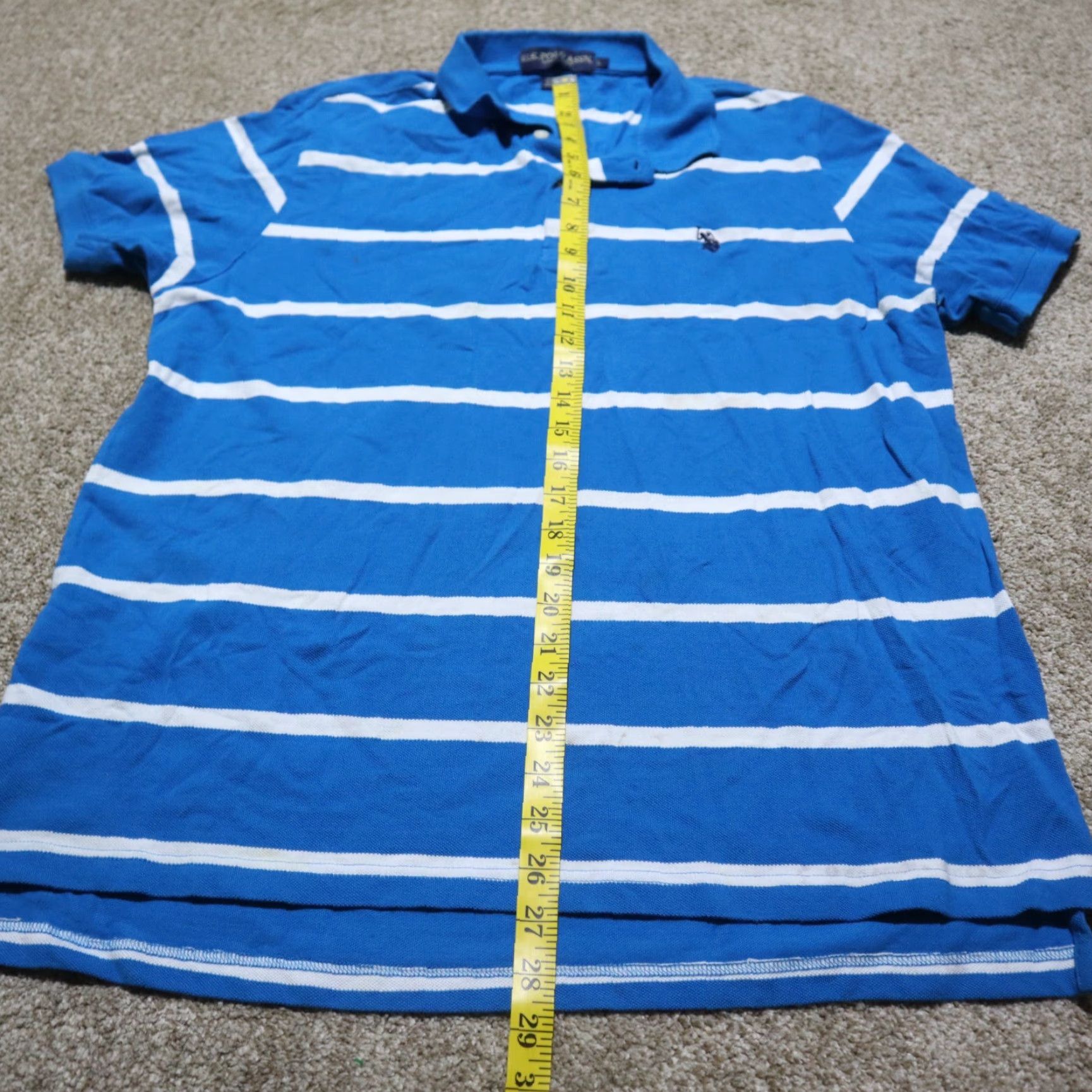 Vintage US Polo Assn Polo Shirt Men Large BLUE Striped Short Sleeve Polo Shirt 100% Cotton Size US L / EU 52-54 / 3 - 6 Thumbnail