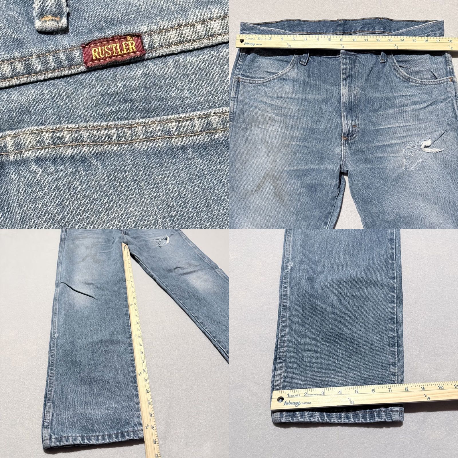 Wrangler Wrangler Rustler Straight Jeans Regular 36 Blue Mens 36 X 30 Stonewash Denim Distressed Cowboy Western 90s? Size US 36 / EU 52 - 9 Thumbnail