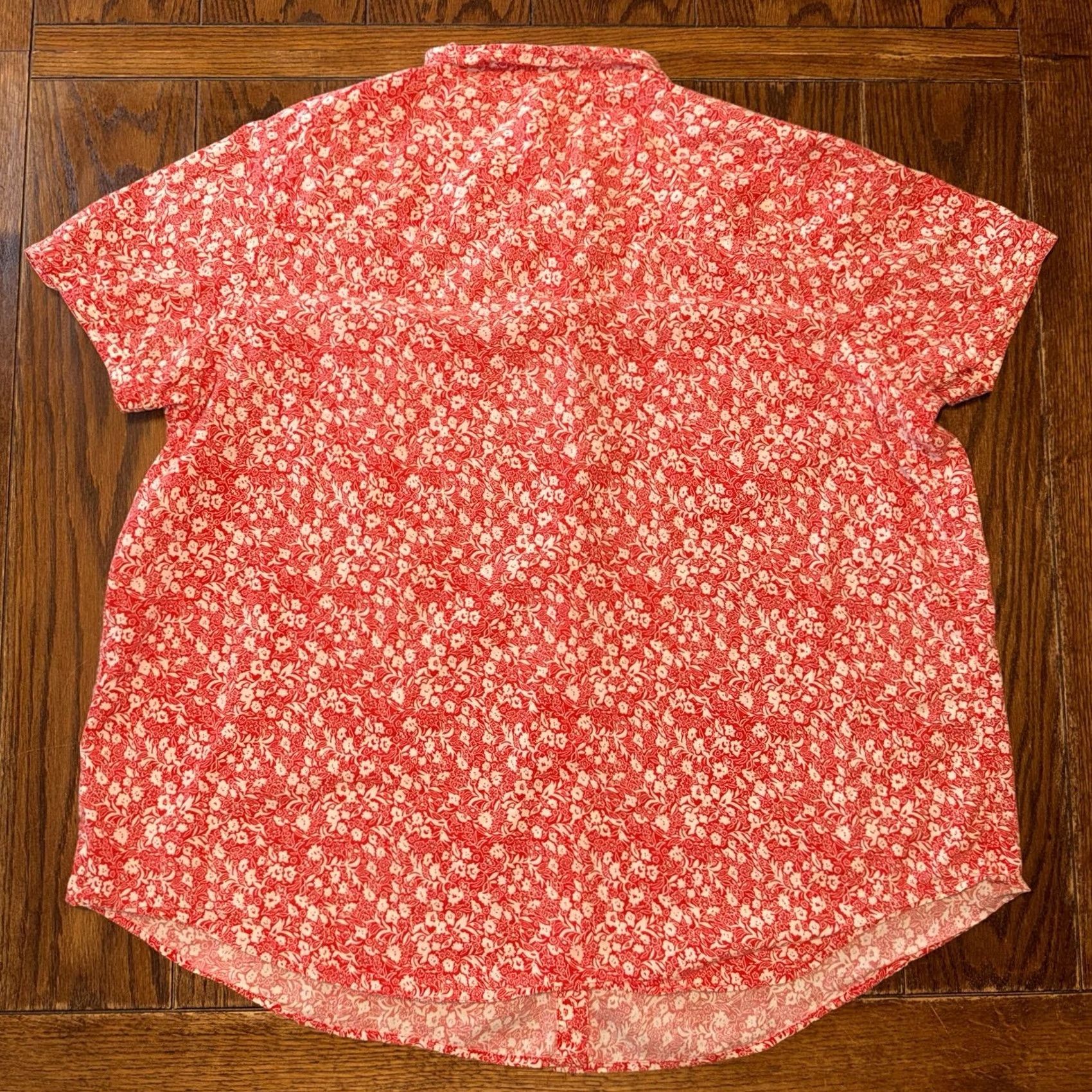 Vintage Woman Within Red Floral Short Sleeve Button Down Shirt 1X 22/24 Womens Blouse Casual Spring Summer Floral Pattern Pockets Button-Front Size XL / US 12-14 / IT 48-50 - 3 Thumbnail