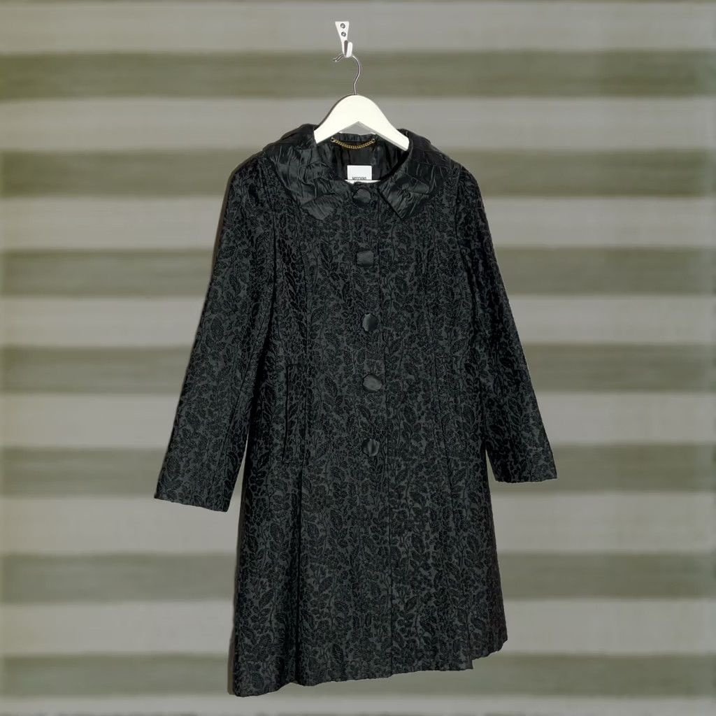 Moschino Moschino Coat Women’s Black Leaf Pattern Overcoat Jacket S Size S / US 4 / IT 40 - 1 Thumbnail