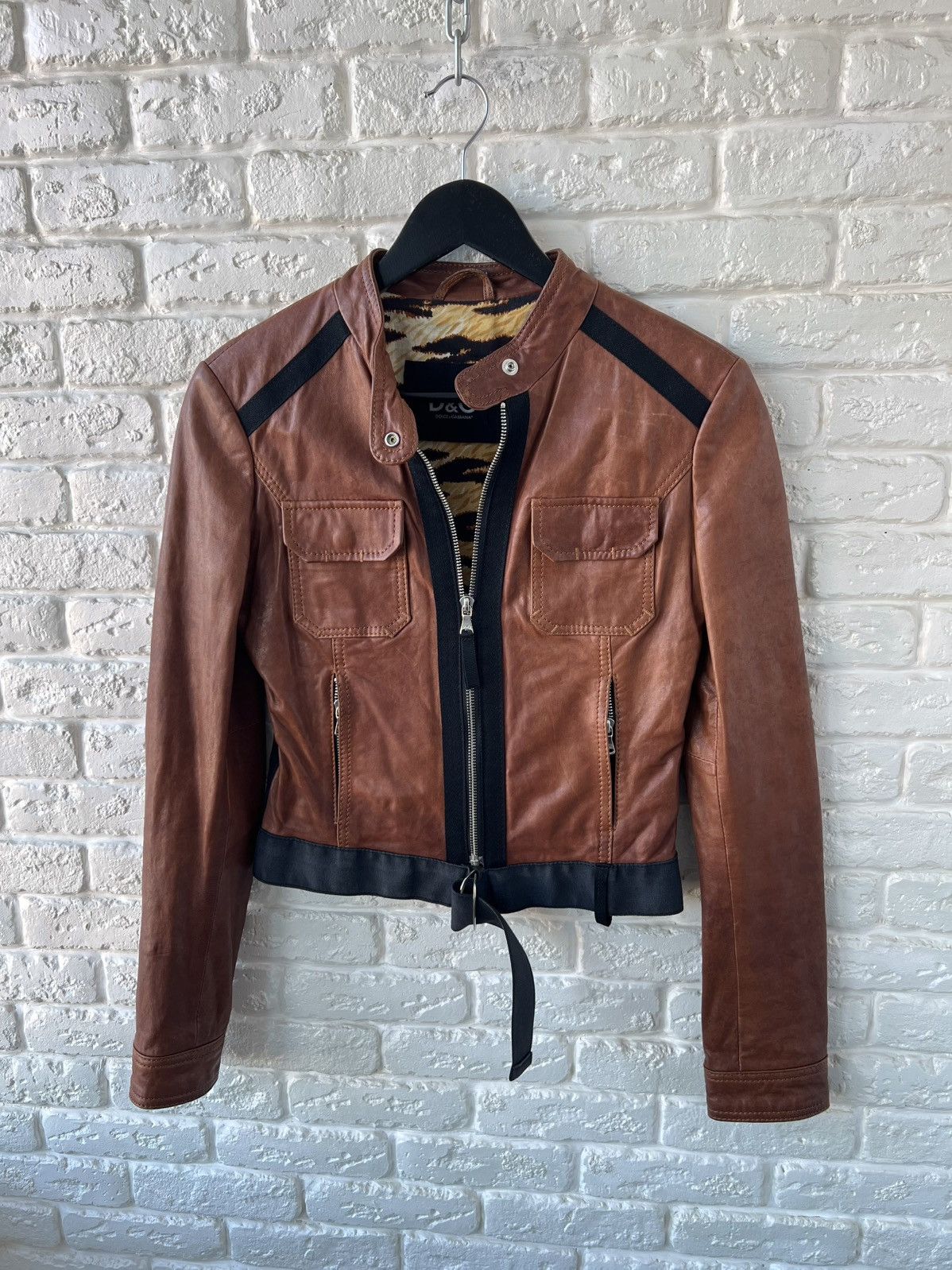 Dolce & Gabbana Dolce&Gabbana Brown Zip Leather Biker Jacket Size S / US 4 / IT 40 - 1 Thumbnail