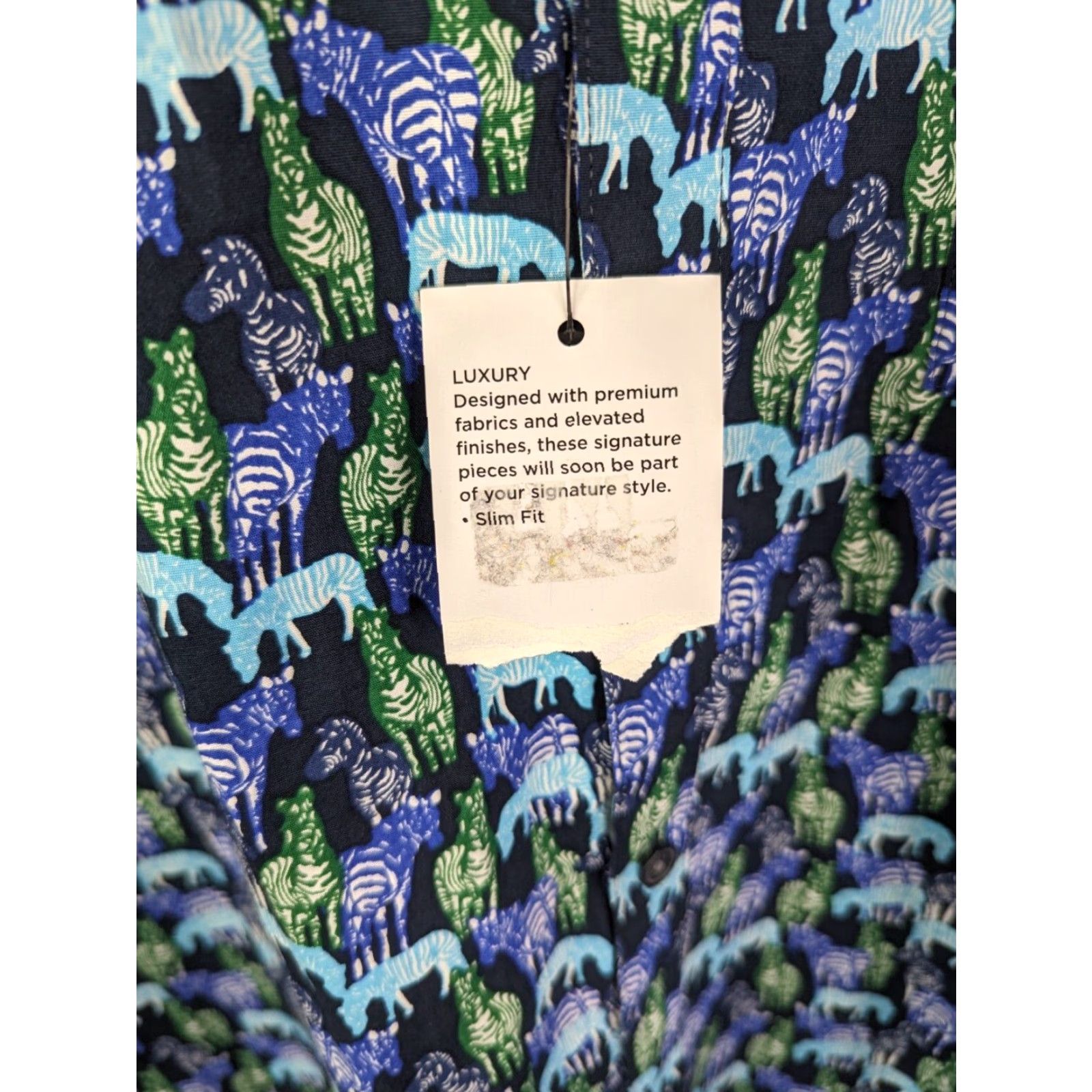 Marcs VINTAGE Marc Anthony Blue Zebra Print Luxury Slim Fit Short Sleeve Button Shirt Mens 2XL Size US XXL / EU 58 / 5 - 5 Thumbnail