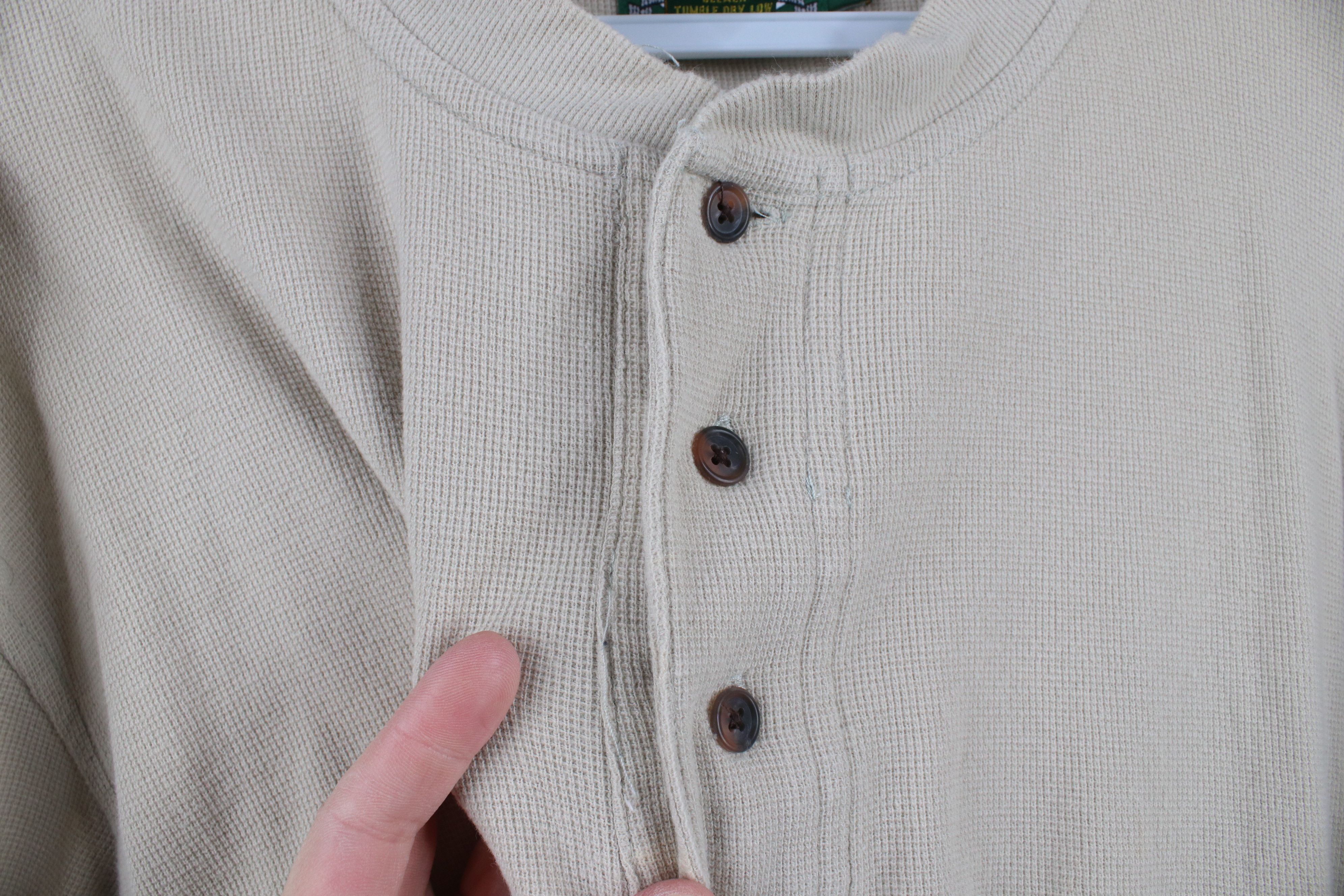 Cabelas × Vintage Vintage 90s Cabelas Thermal Waffle Knit Henley T-Shirt Beige Size US M / EU 48-50 / 2 - 4 Thumbnail