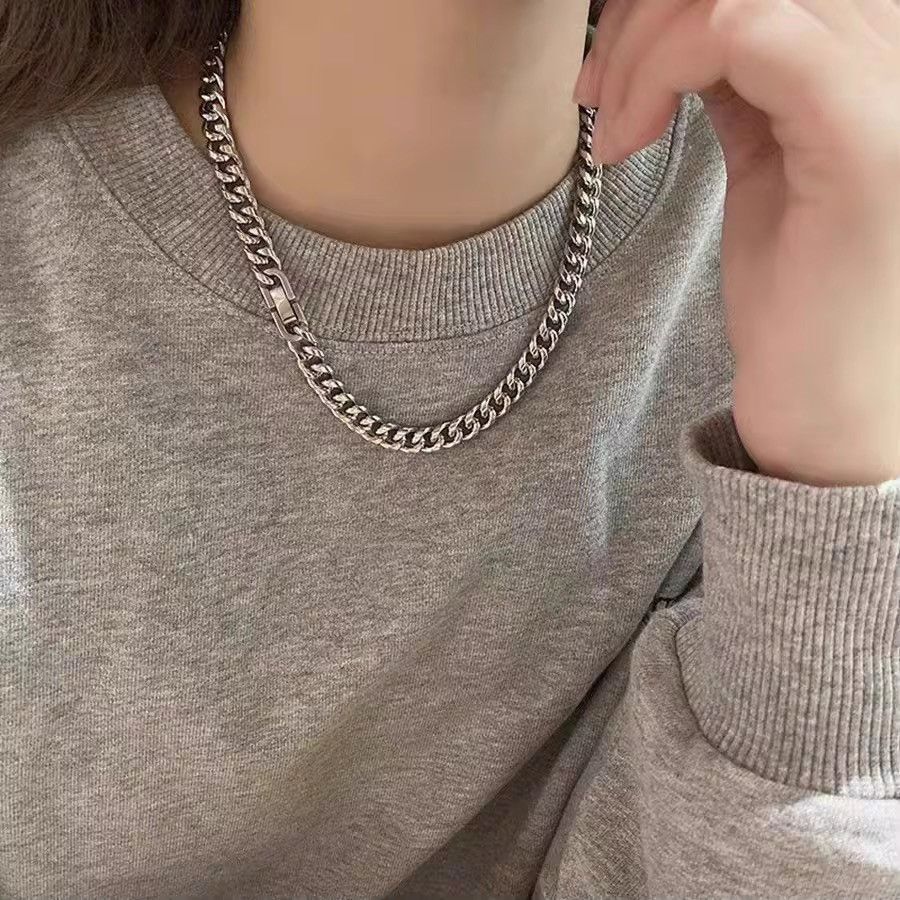 Japanese Brand 8MM Width Stainless Steel Cuban Chain Necklace 50 cm Size ONE SIZE - 2 Thumbnail