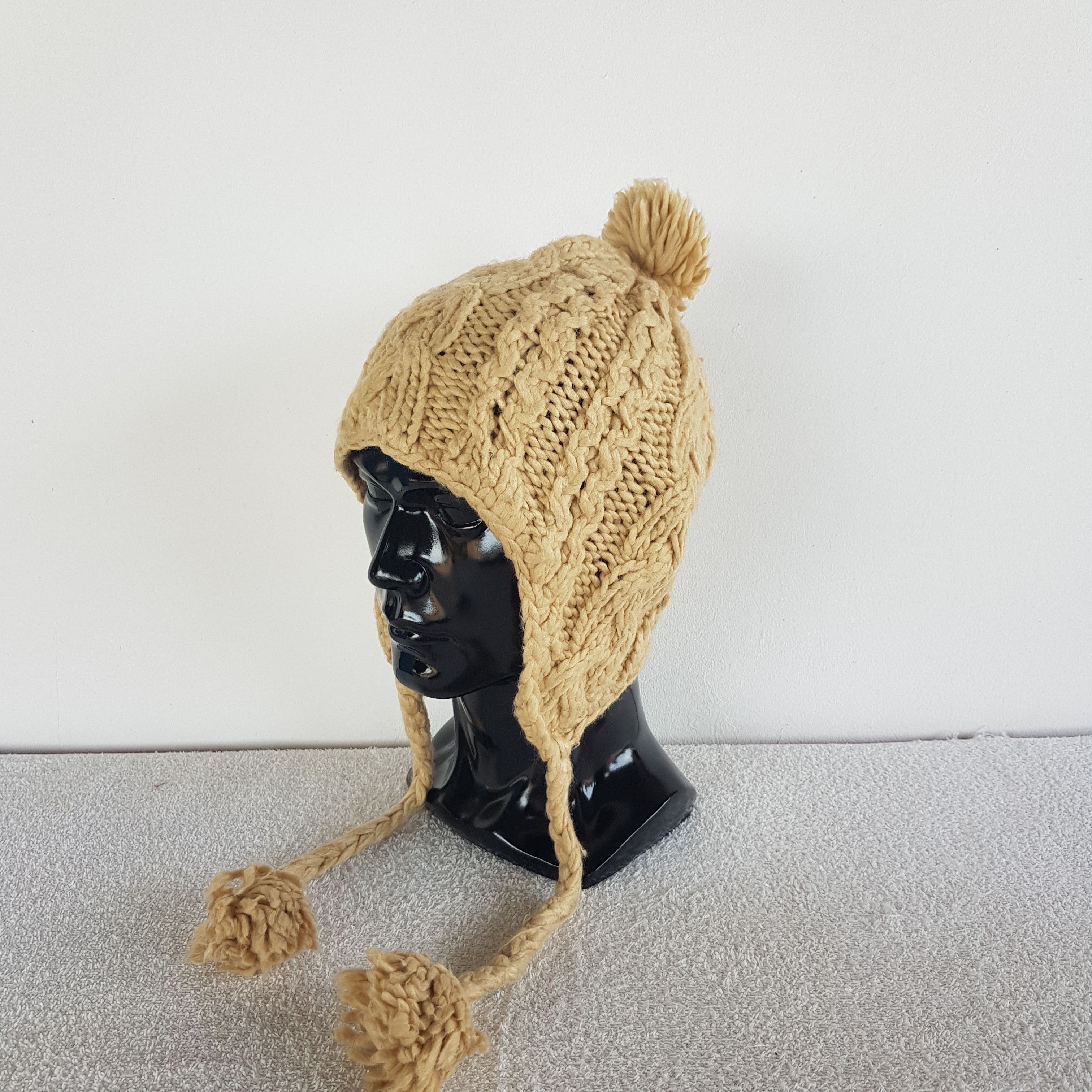 Homespun Knitwear Vintage Japanese Earflap Beanie Ribbed Knit Snow Caps Hats. Size ONE SIZE - 1 Thumbnail