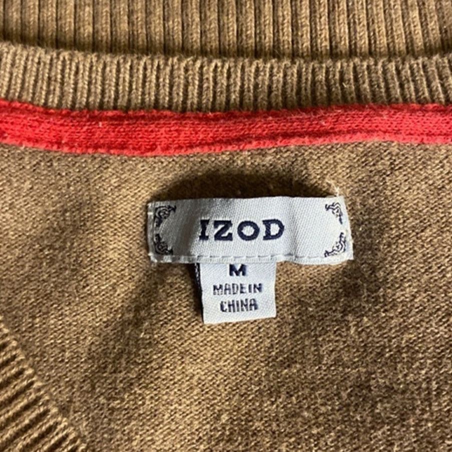 Izod Preppy Retro Argyle Knit Sweater Brown Pink Red V-Neck IZOD Size M / US 6-8 / IT 42-44 - 3 Thumbnail