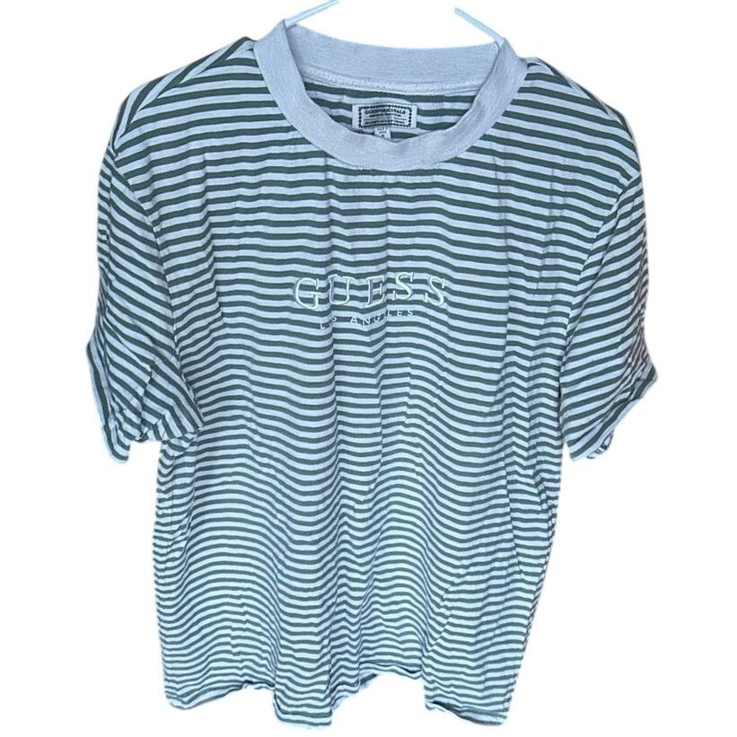 Guess VTG Guess Originals White Green Striped Tee Embroidered Logo Size US M / EU 48-50 / 2 - 1 Thumbnail