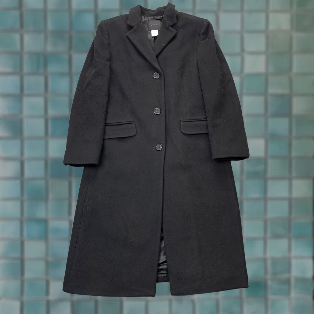 J.Crew VINTAGE J.CREW Coat Women 8 Petite Black Long Wool Trench Overcoat Size M / US 6-8 / IT 42-44 - 1 Thumbnail
