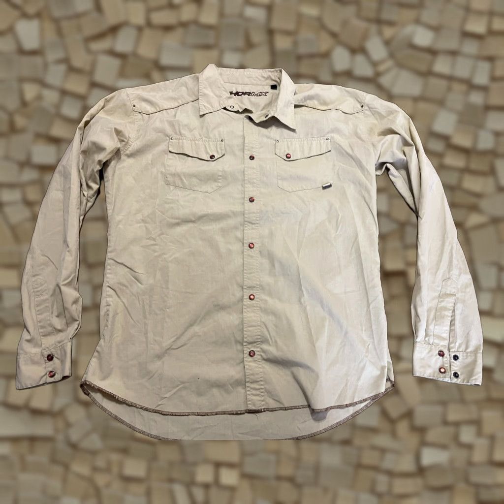Vintage Thormx Shirt Mens Large Tan Button Up Long Sleeve Front Pockets Brown Solid Front Pockets Size US L / EU 52-54 / 3 - 1 Thumbnail