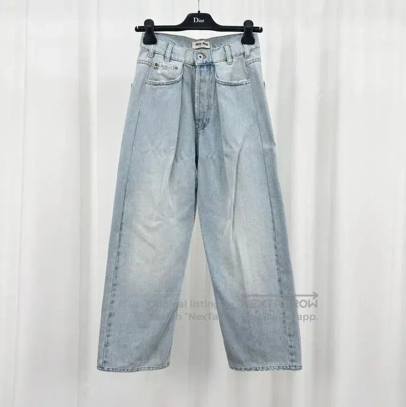 Miu Miu Blue Denim Logo Women's Pants .
