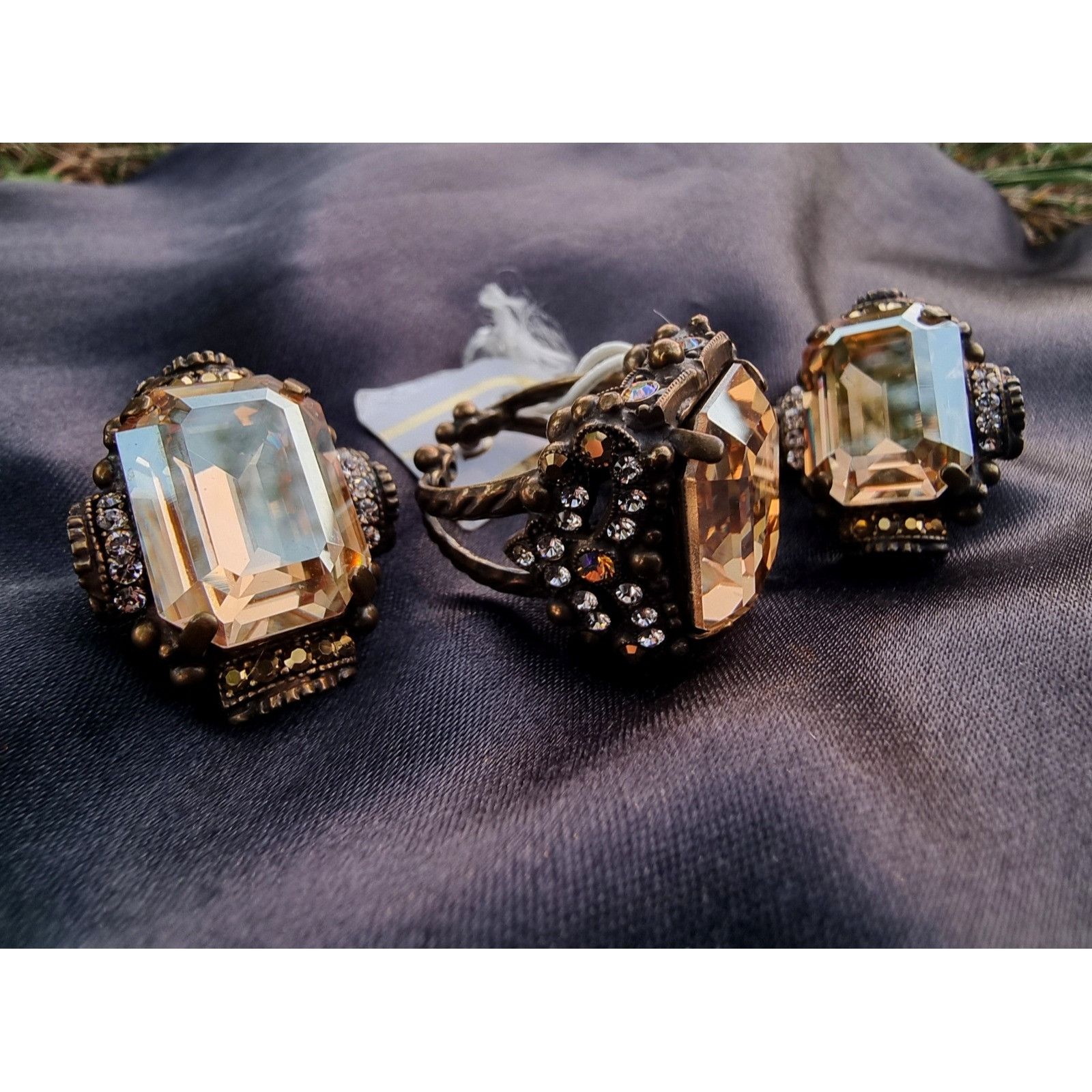 Vintage Vintage Large Rhinestone SORRELLI Signed Jewelry Set Ring an Size ONE SIZE - 4 Thumbnail