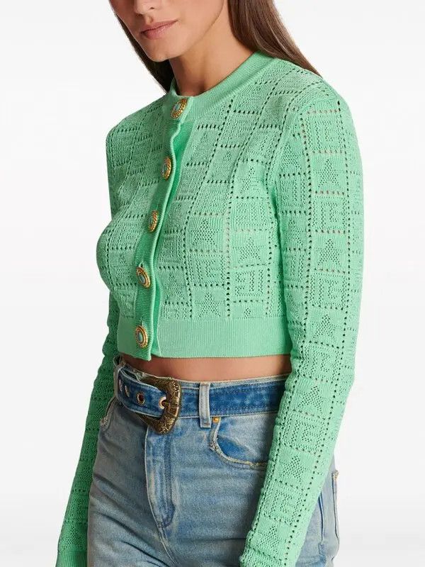 Balmain o1s1wg110825 Monogram Open Knit Cardigan in Green Size L / US 10 / IT 46 - 5 Thumbnail