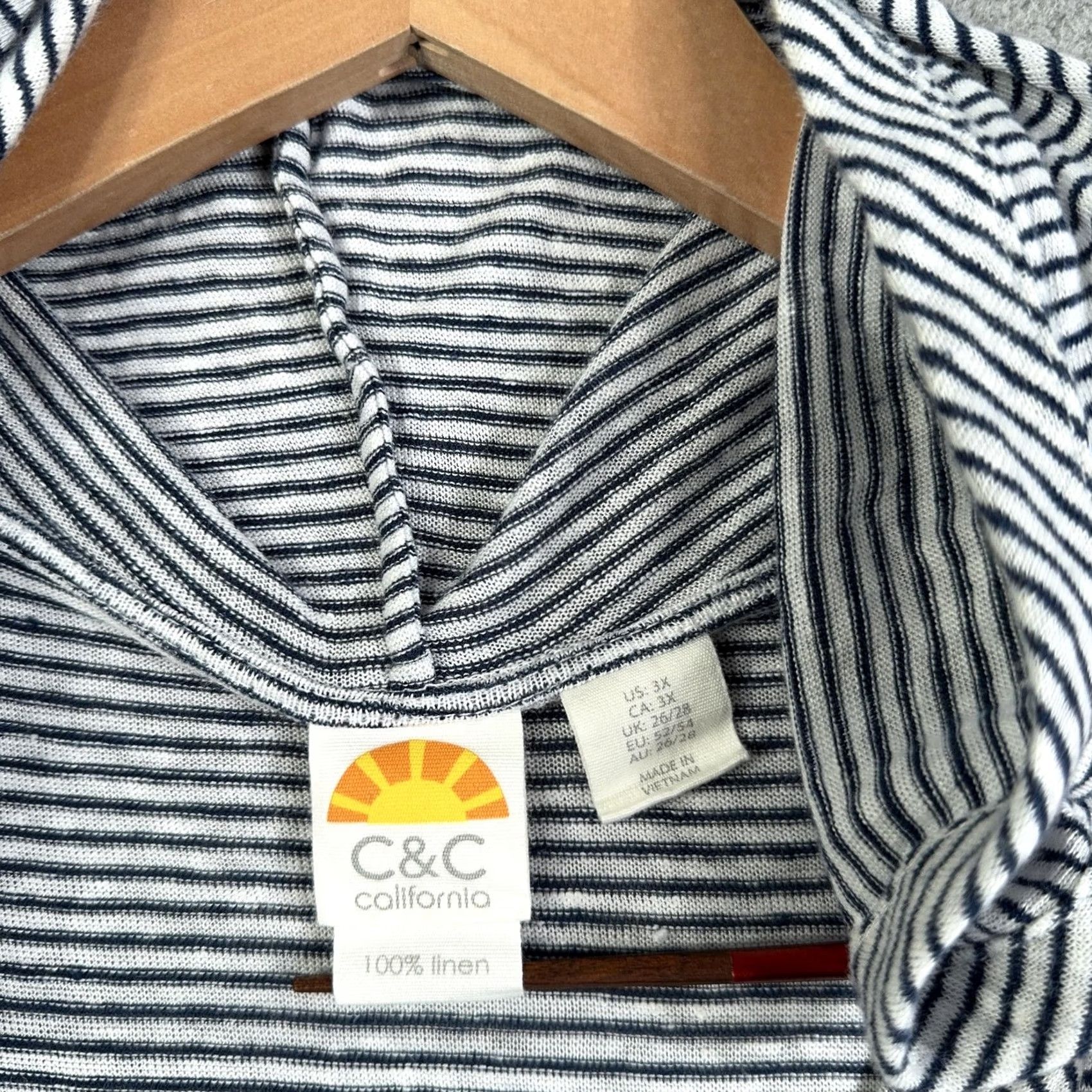 Vintage VINTAGE C&C California Hoodie Womens 3X Blue White Stripe 100% Linen V-Neck Tunic Top Size XXL / US 16-18 / IT 52-54 - 4 Thumbnail