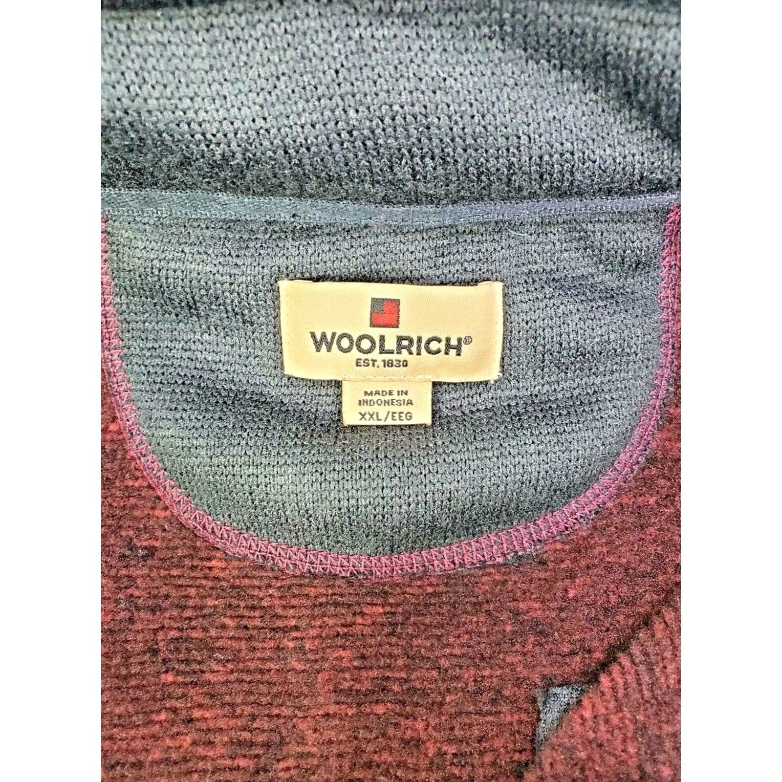 Vintage Woolrich Sweater Mens 2XL Maroon Burgundy & Black Pullover Quarter Zip Knit Men Polyester Size US XXL / EU 58 / 5 - 3 Thumbnail