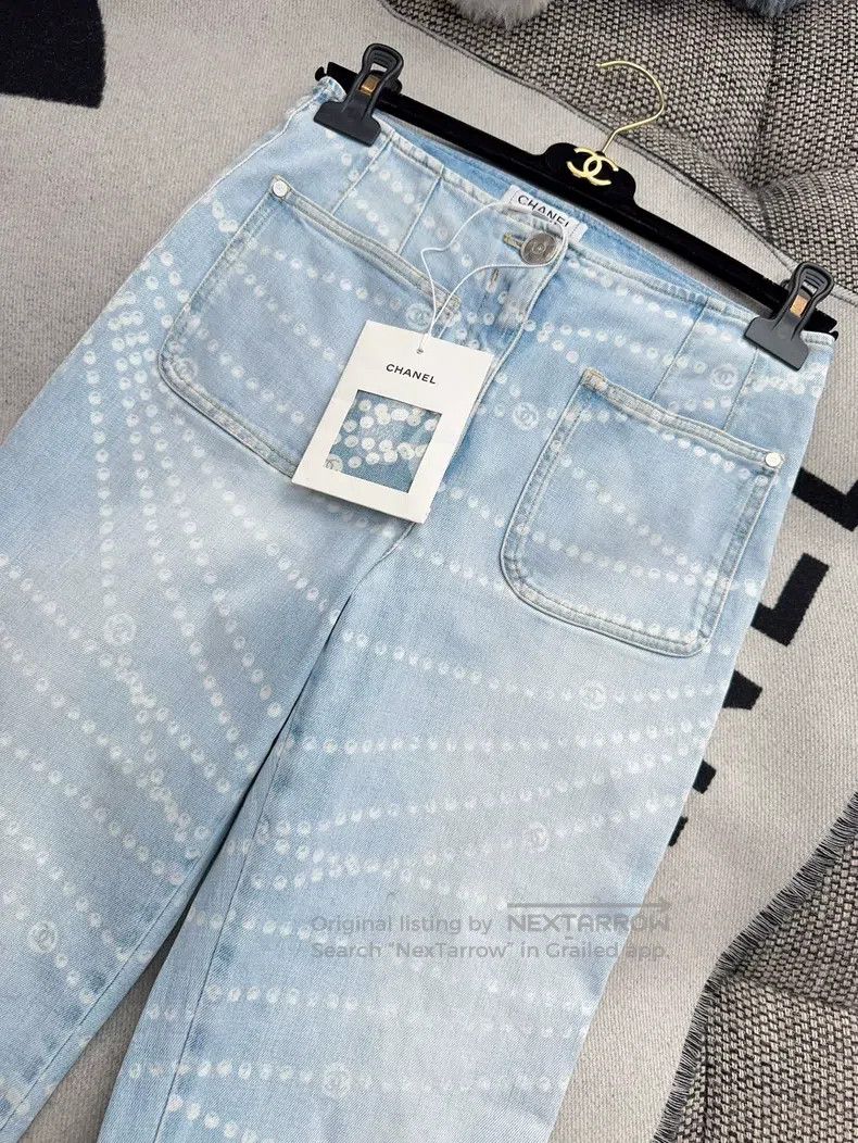 Chanel Chanel 25P pearl chain printed double pocket light blue je Size 25" / US 0 / IT 36 - 4 Thumbnail