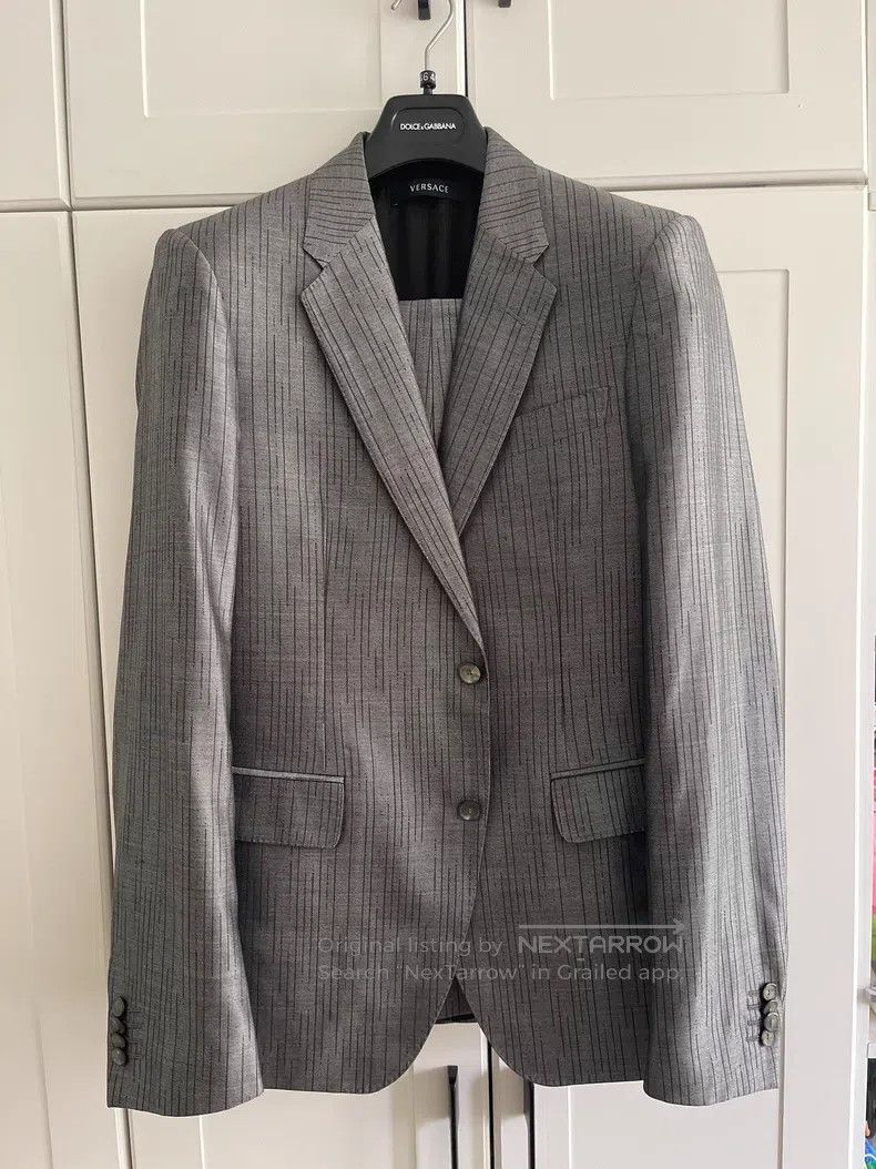 Versace Versace Silver-gray rainfiligree jacquard pattern suit Size 46S - 1 Thumbnail