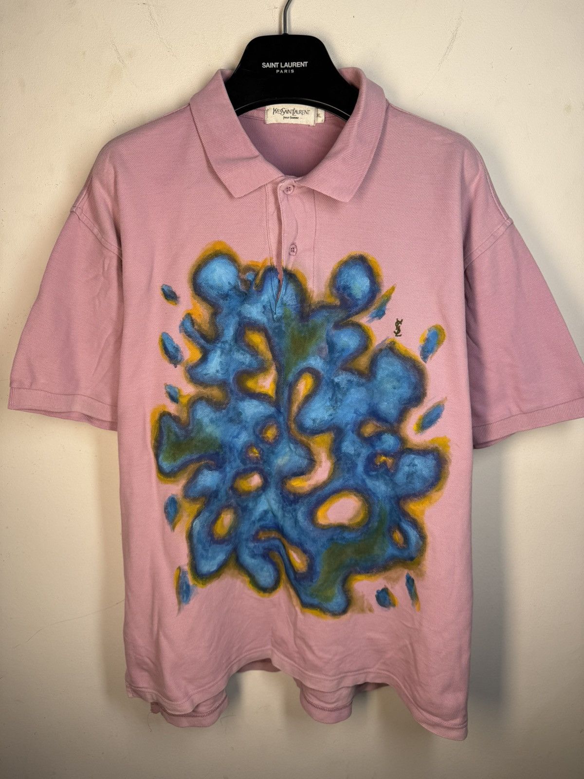 Yves Saint Laurent 1of1 YSL Polo Shirt Pink Art Vintage Tee Button Up y2k Size US XL / EU 56 / 4 - 1 Thumbnail