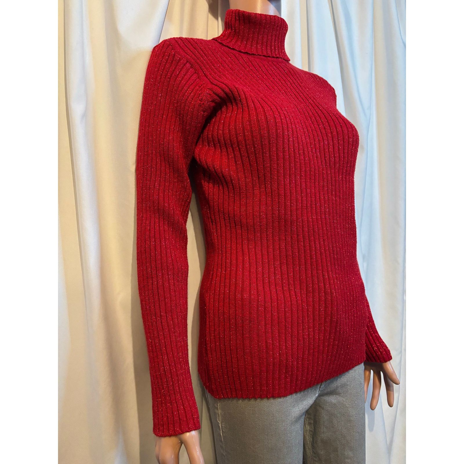 Basic Editions Womens Red Ribbed Turtleneck Sweater Size Large Size L / US 10 / IT 46 - 4 Thumbnail