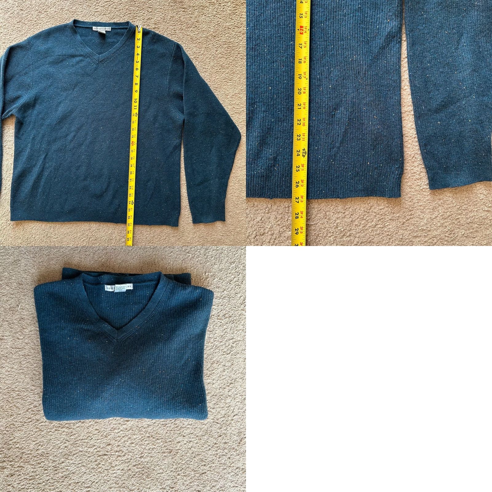 Geoffrey Beene Geoffrey Beene V Neck 100% Wool Pullover Sweater Mens Large Blue Long Sleeve Knit Clothing solid Logo Embroidered Regular Fit Fall Winter Size US L / EU 52-54 / 3 - 8 Thumbnail