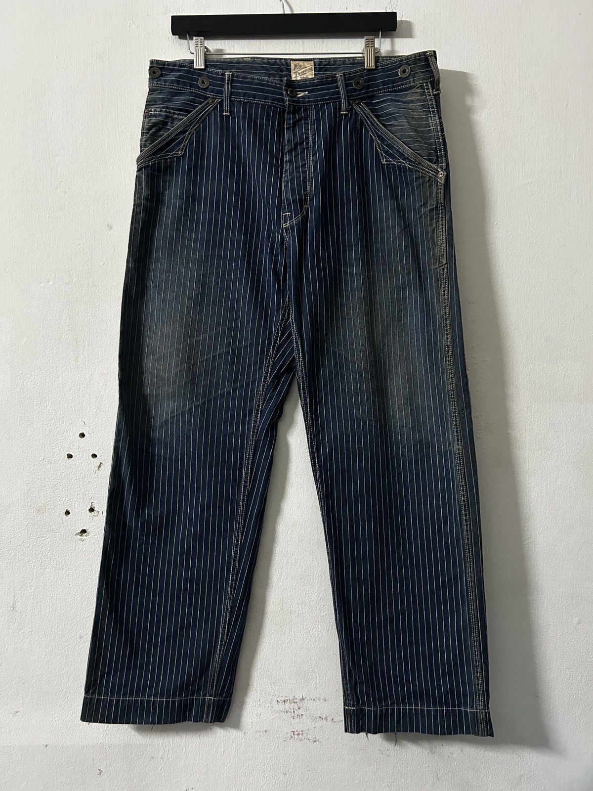 Schott Perfecto by schott Wabash jacquard stripe faded denim pants Size US 35 - 1 Thumbnail