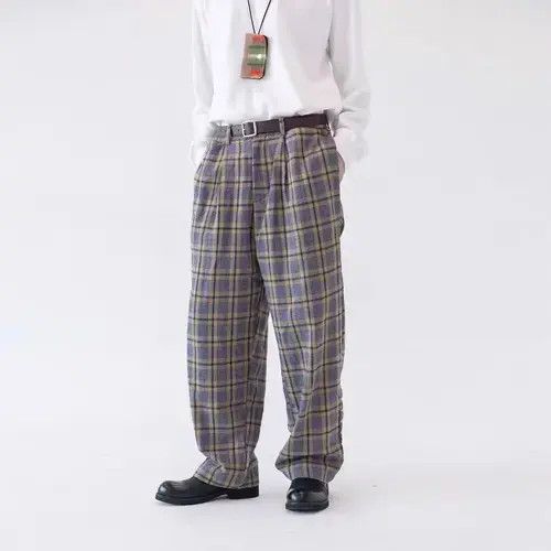 20AW Indigo Union Japan Grey Checked Wool Blended Pants