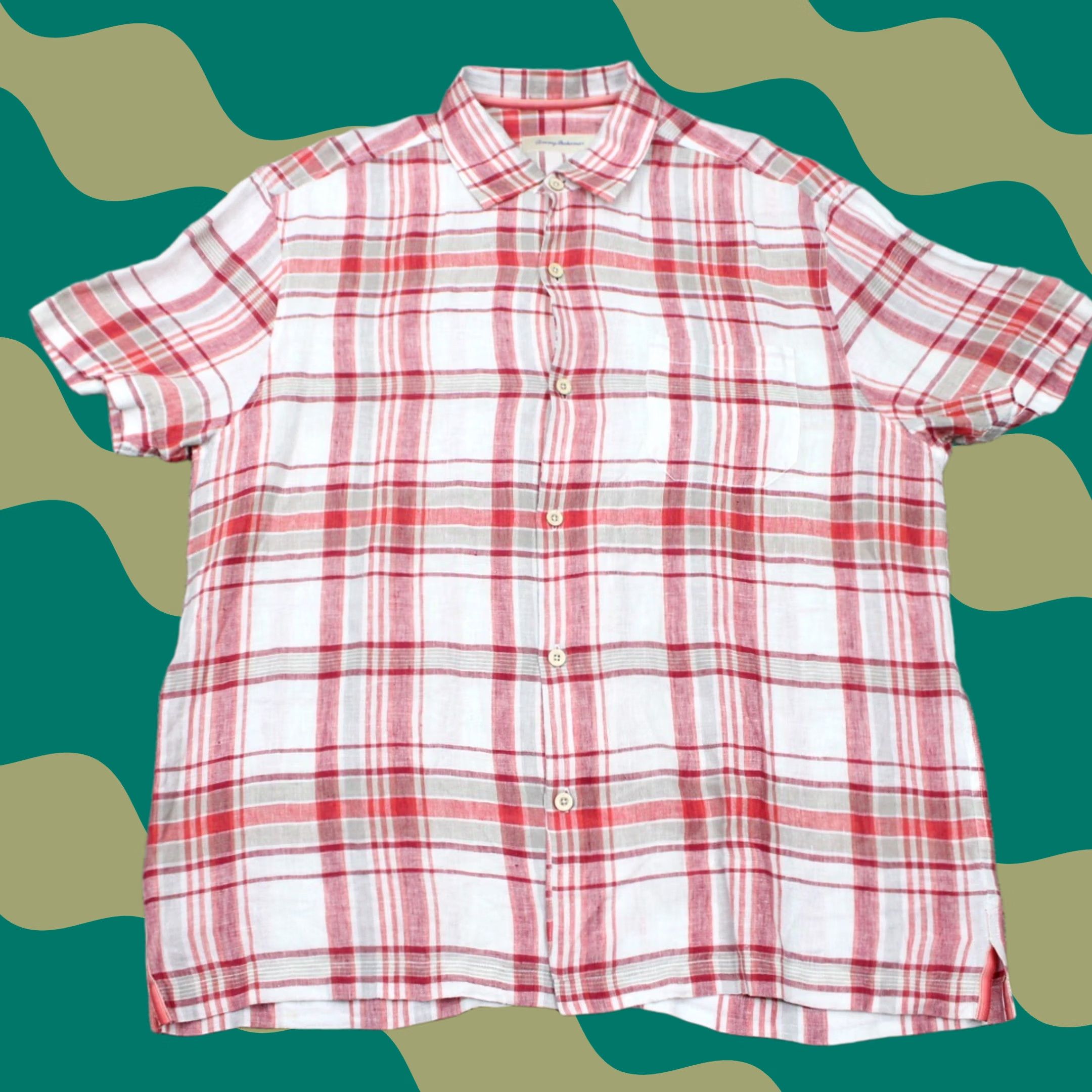 Tommy Bahama Tommy Bahama Shirt Mens XL Red/White Linen 100% Button-Up Short Sleeve Plaid/Casual Travel Vintage: No Size US XL / EU 56 / 4 - 1 Thumbnail