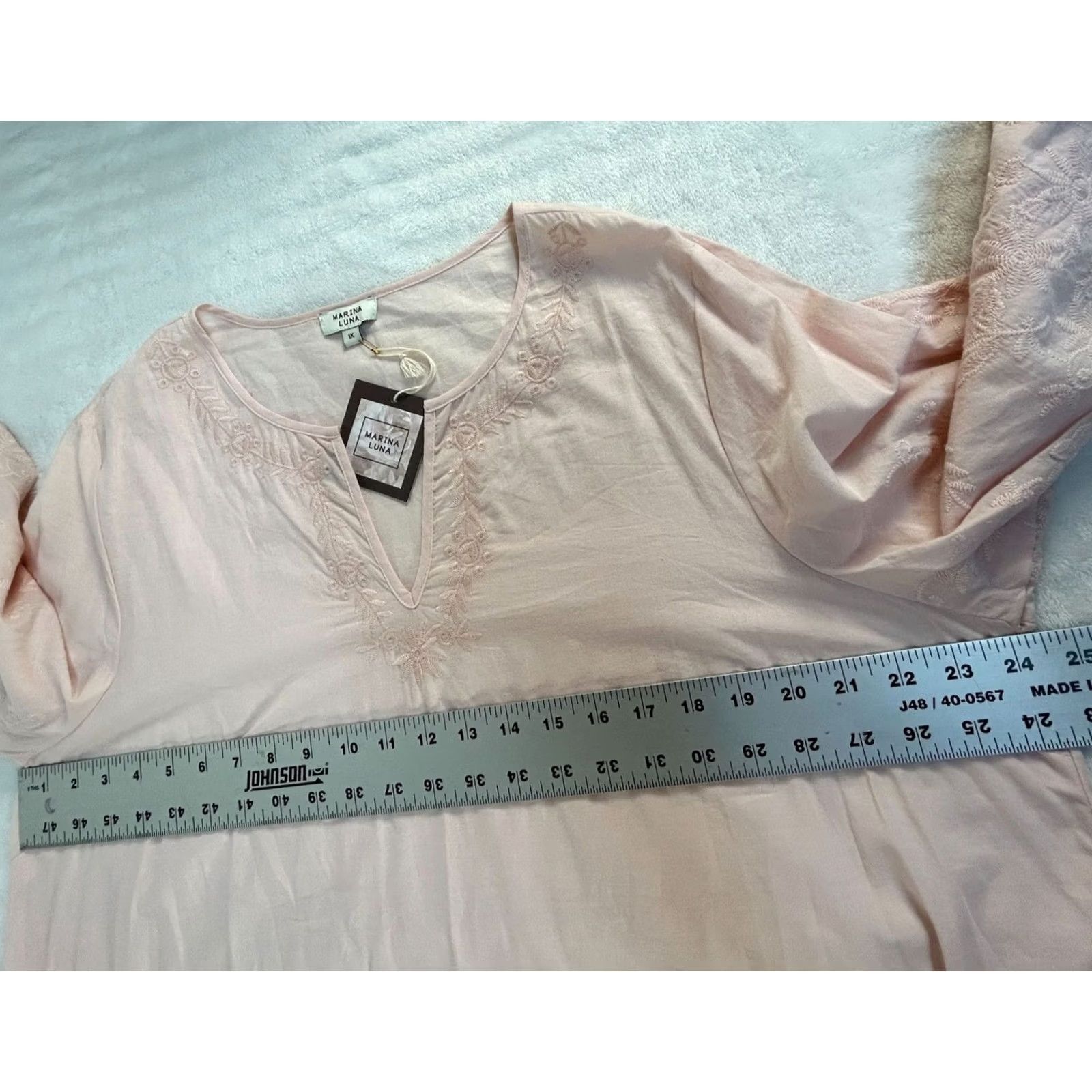 Vintage Marina Luna Womens Split Neck Embroidered Tunic Top 1X Cotton Pink Lace Trim New Size XL / US 12-14 / IT 48-50 - 7 Thumbnail