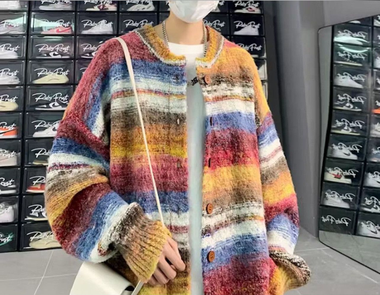 Japanese Brand Loose Knitwear Striped Cardigan Size US L / EU 52-54 / 3 - 1 Thumbnail