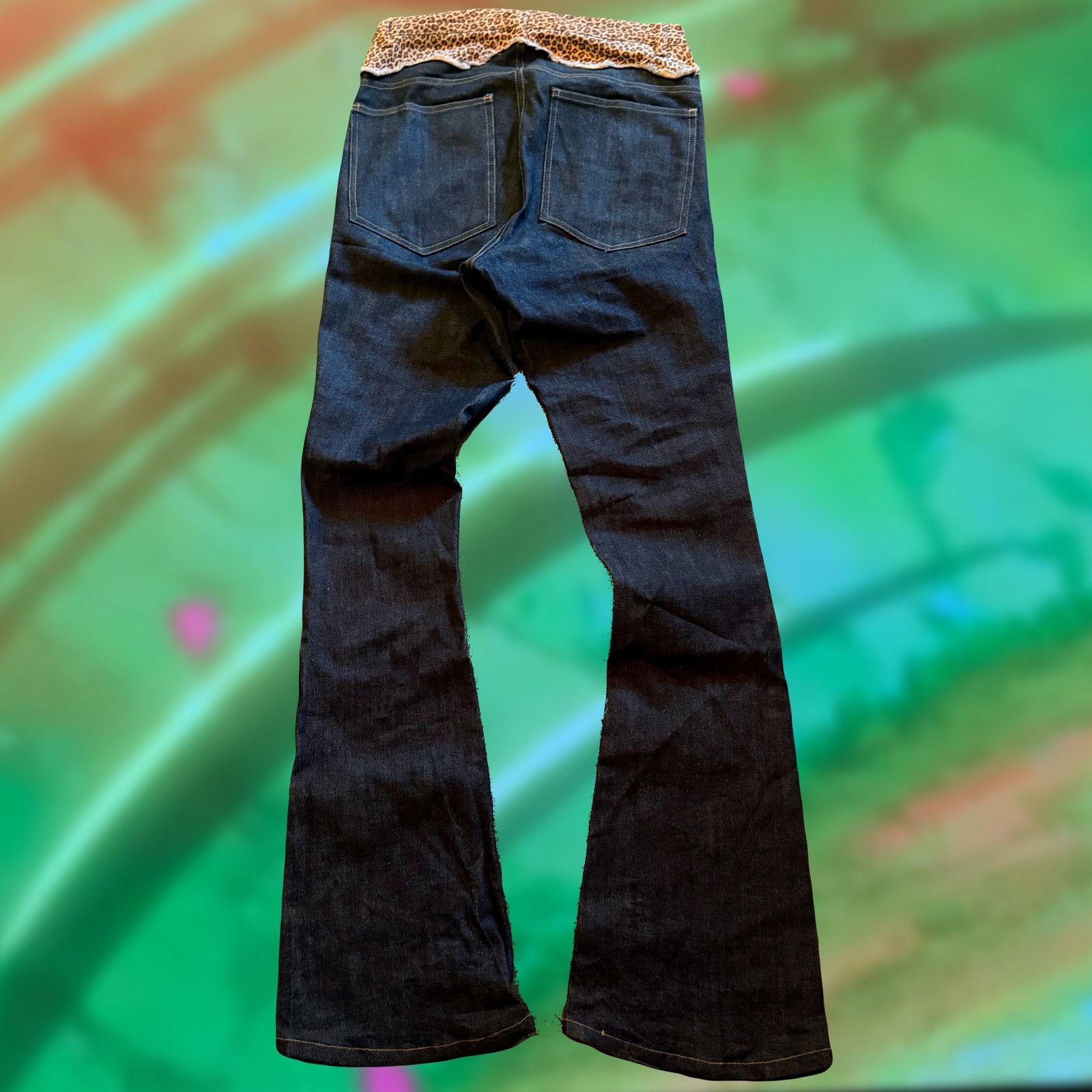 Japanese Brand wrst wr6st leopard print waist flared boot cut stacked jeans Size US 29 - 2 Thumbnail