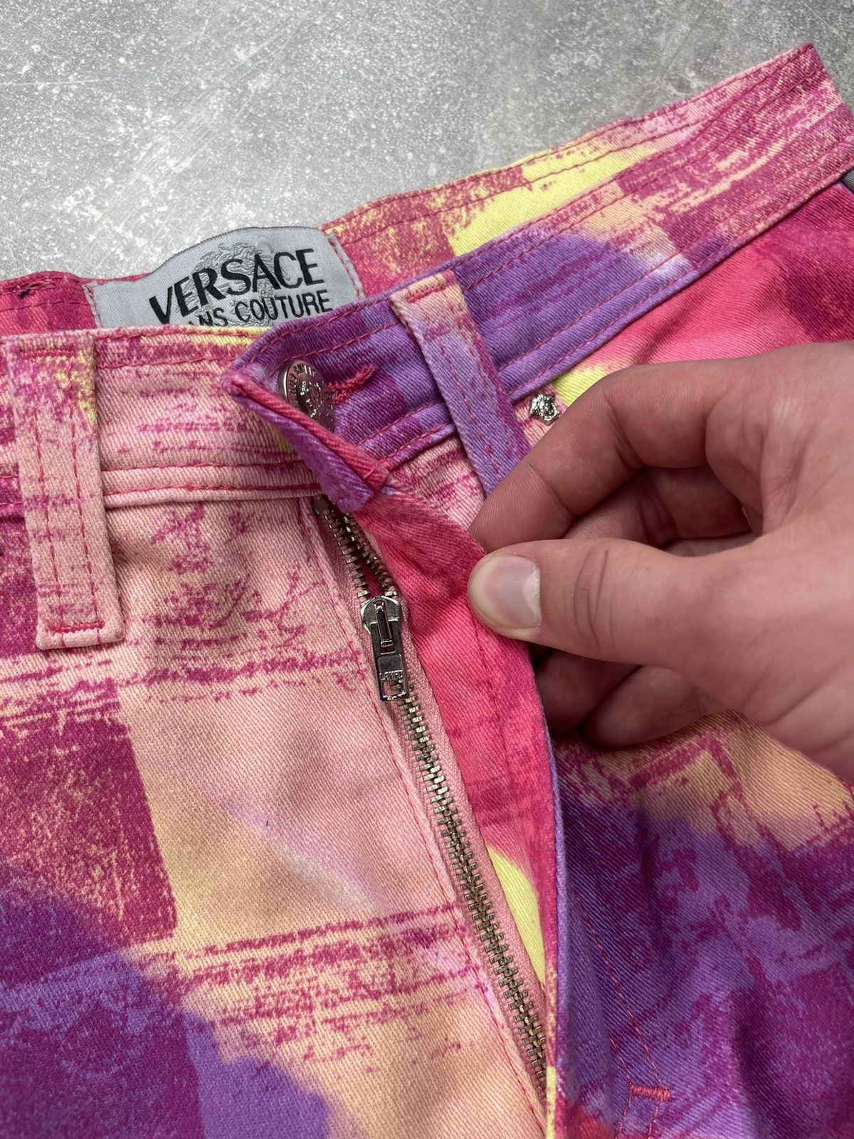 Versace Jeans Couture × Vintage Vintage Versace Jeans Couture 90s Abstract Print Denim Pants Size 29" - 11 Thumbnail