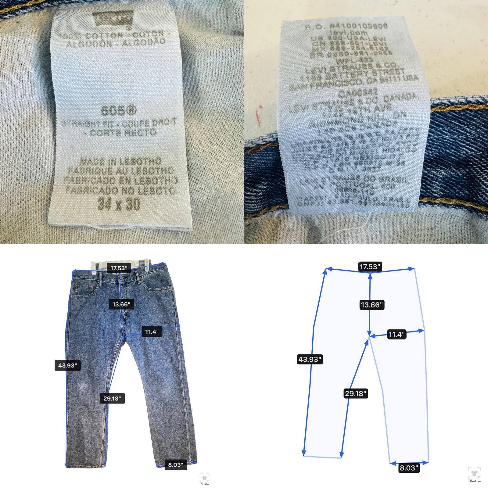Levi's Levi's 505 Jeans Mens Regular Straight Blue Medium Wash Zip Fly 34x30 Denim Cotton Logo Pocket 5-Pocket Belt Loops Size US 34 / EU 50 - 8 Thumbnail