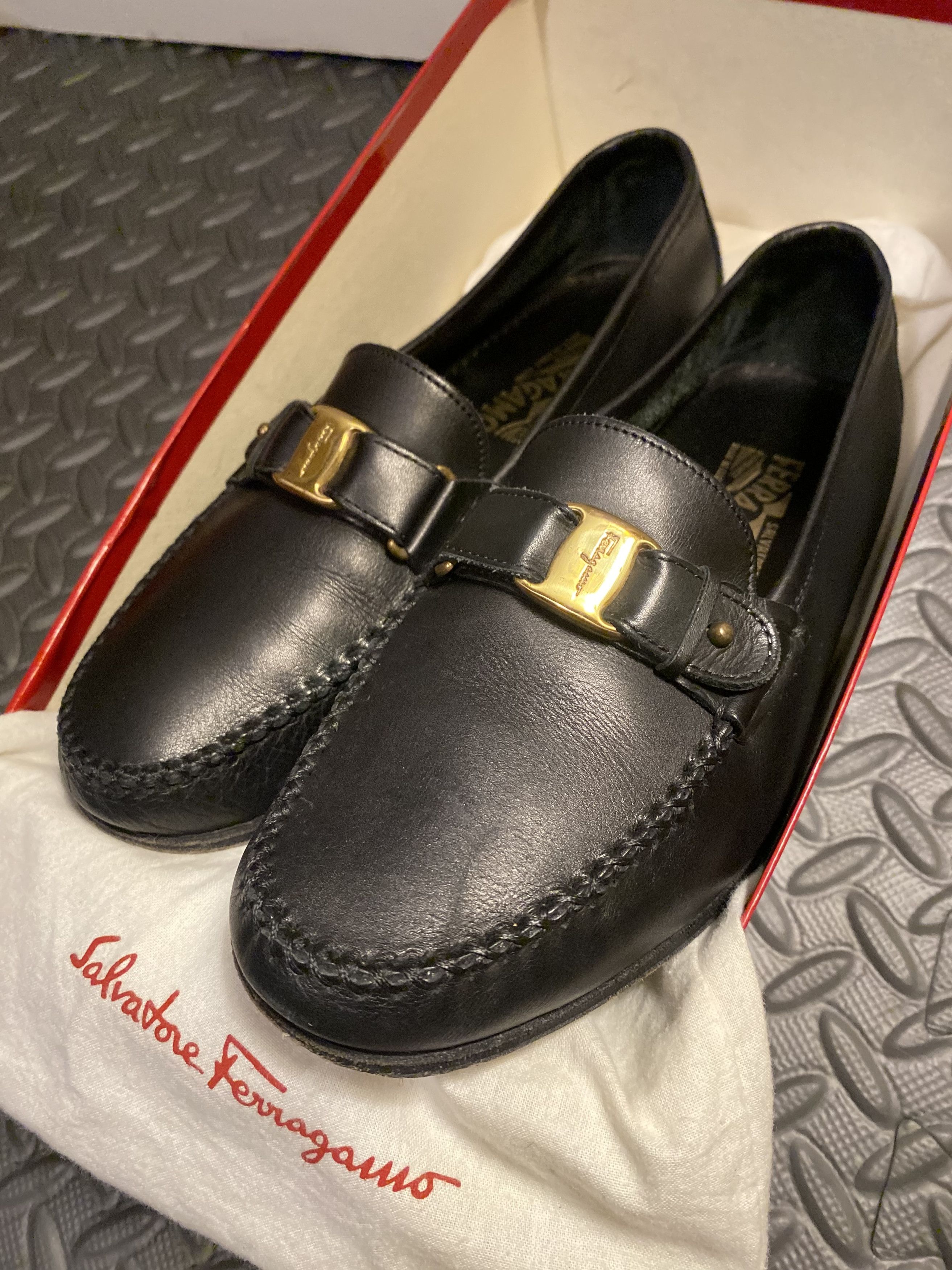 image of Salvatore Ferragamo Loafer Leather Black Shoes Size 8 Ee, Men's