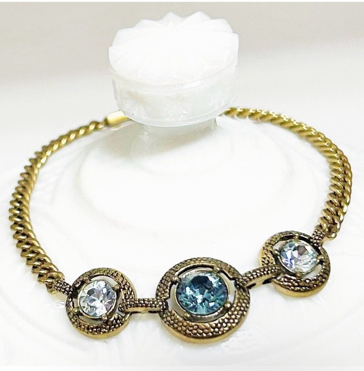 Givenchy Authentic Givenchy Gold and Blue Crystal Chain Bracelet Size ONE SIZE - 3 Thumbnail