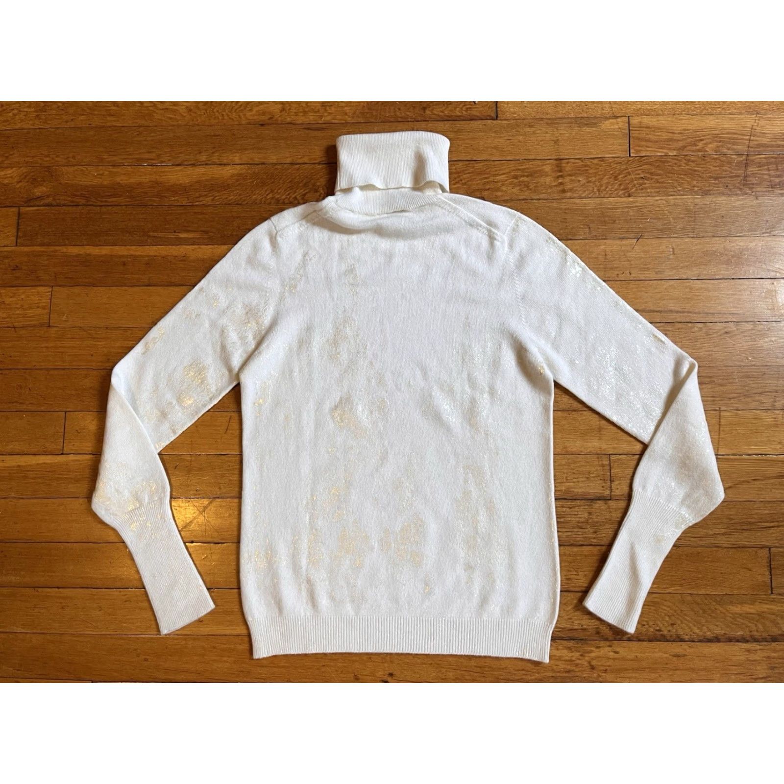Area Blue Area Italy 100% Cashmere Turtleneck Sweater Women’s L White Iridescent Glitter Pullover Knit Size L / US 10 / IT 46 - 6 Thumbnail