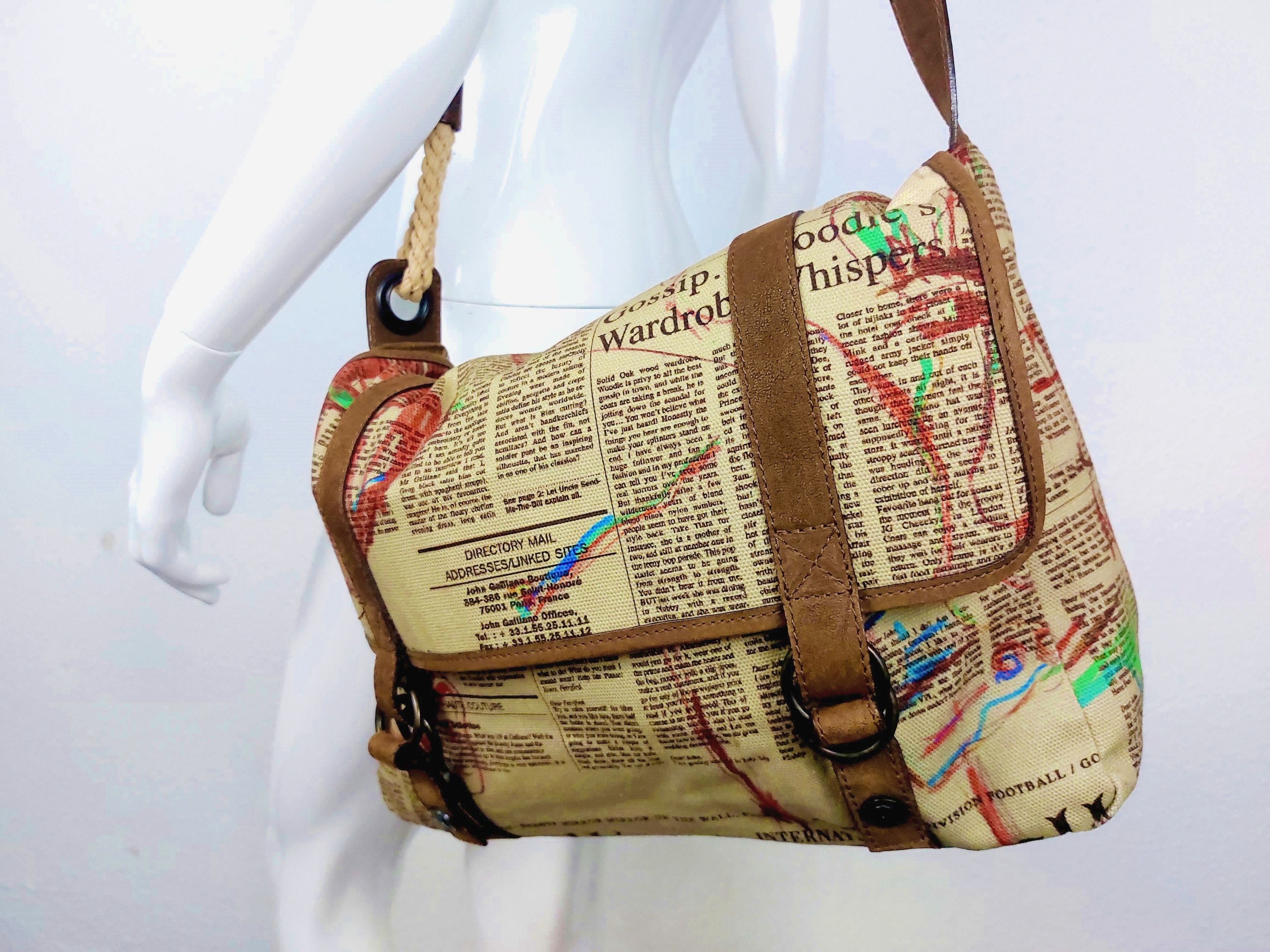 John Galliano Newspaper Leather Gazette Shoulder Handbag Bag in Brown, Men's