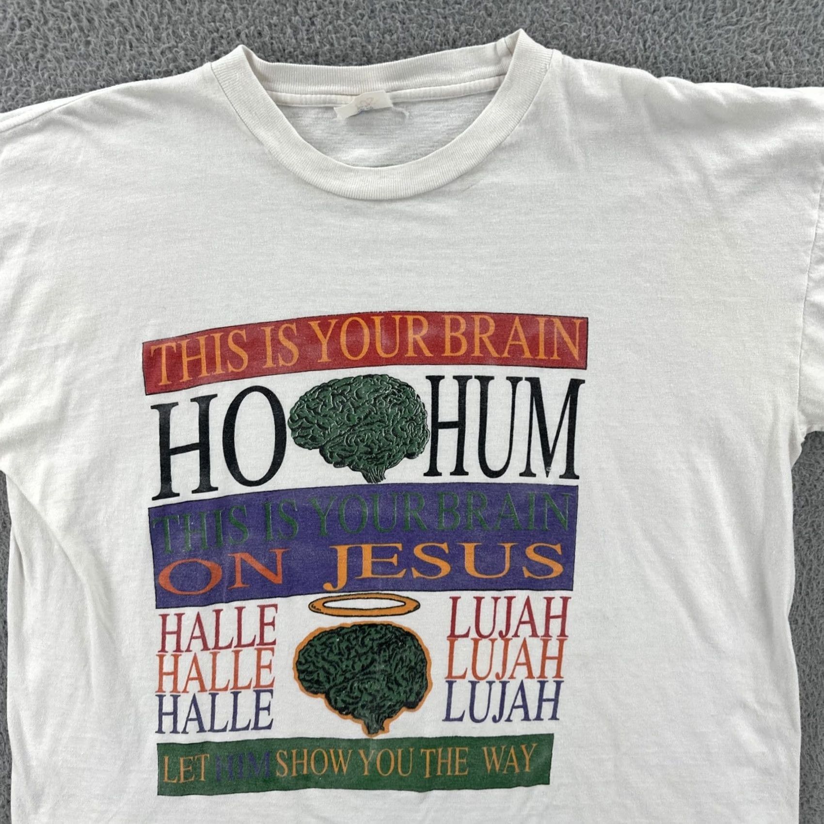 Paradise VINTAGE Tee Paradise XL T Shirt This Is Your Brain On Jesus 90s Funny Graphic Tee Shirt Mens White XL Size US XL / EU 56 / 4 - 5 Thumbnail