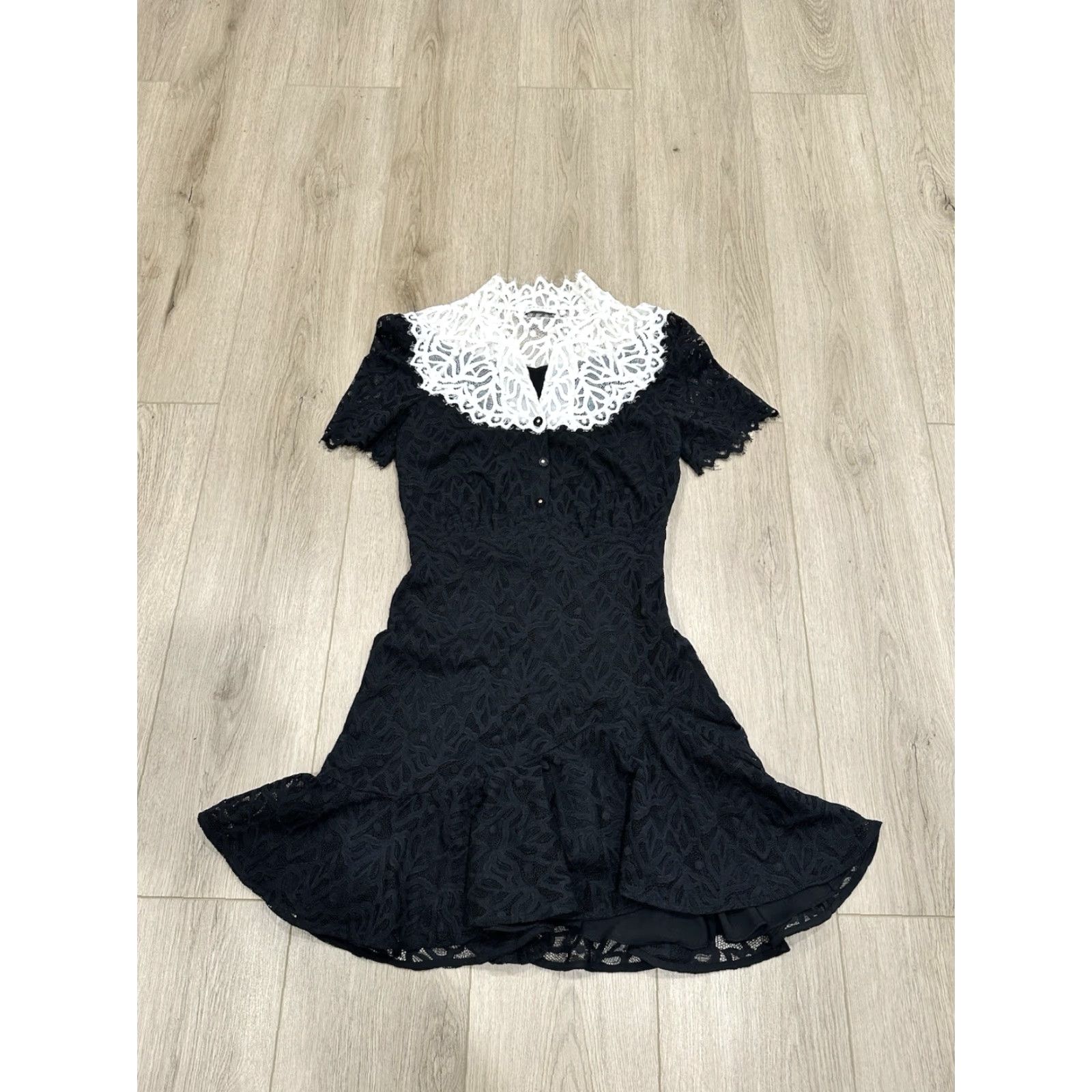 Sandro VINTAGE Sandro Dress Short Sleeve Lace Panel Black/White Womens Sz 36 Size 25" / US 0 / IT 36 - 2 Thumbnail