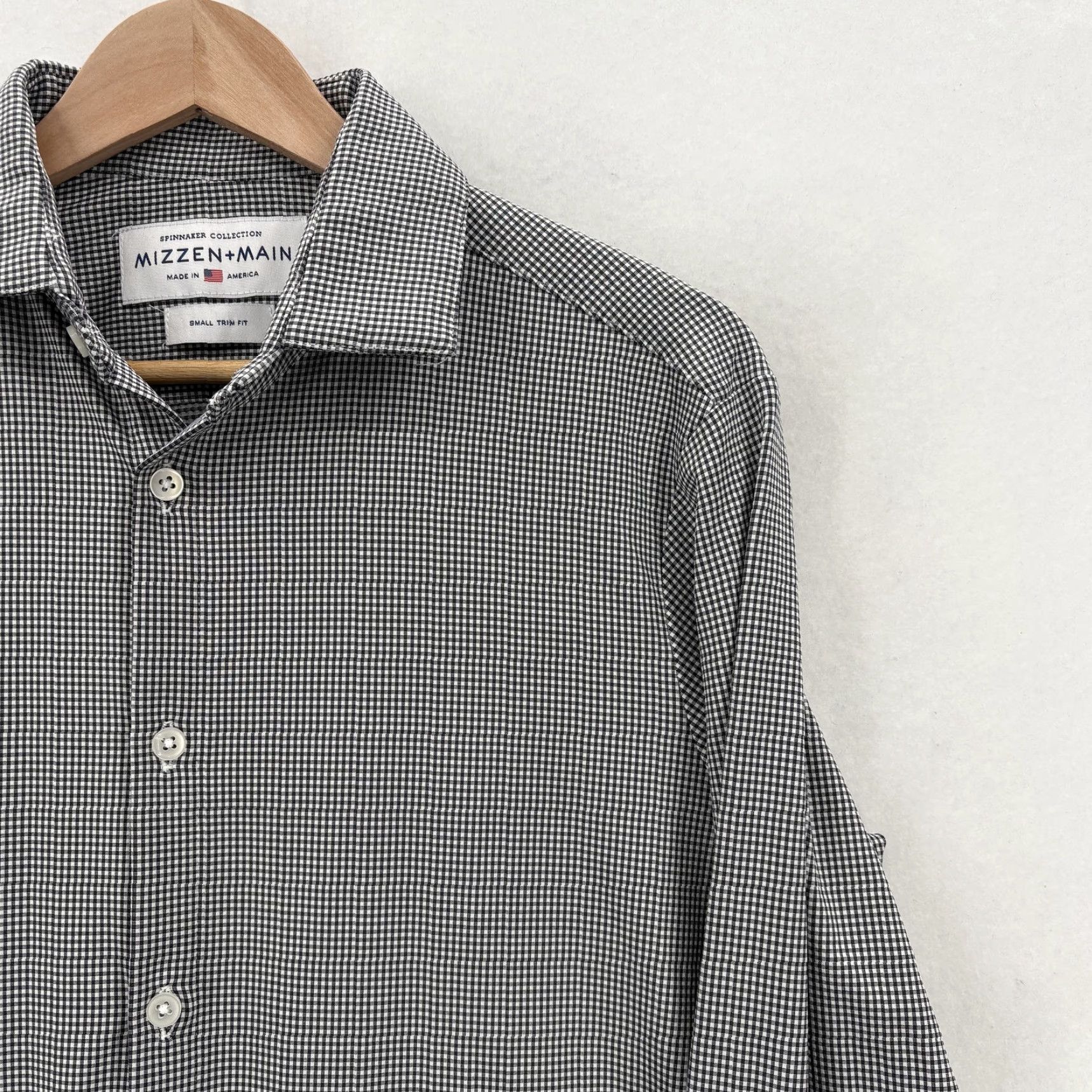 Mizzen+Main Mizzen+Main Spinnaker Shirt Mens Small Black Gingham Trim Fit Dress Stretch Shirt Mens Slim Pattern Gingham 90s Style (Note: Not applicable) Size 36R - 2 Thumbnail