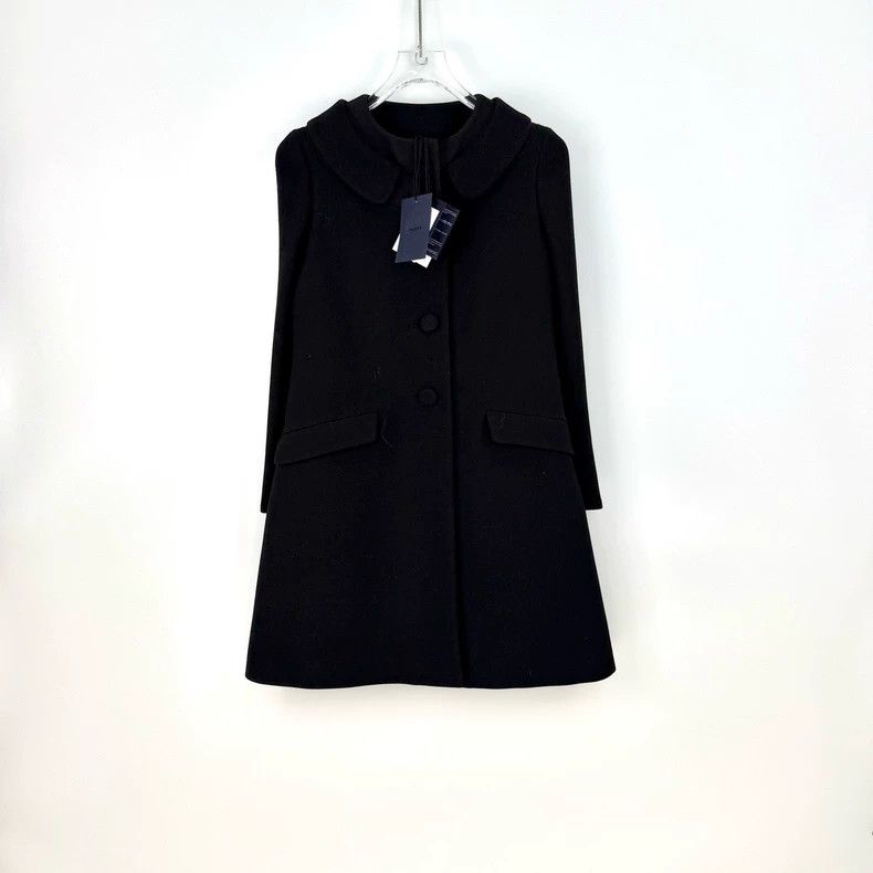 Prada Prada Size 38 Black wool tweed medium and long coat 2502-N Size US XXS / EU 40 - 3 Thumbnail