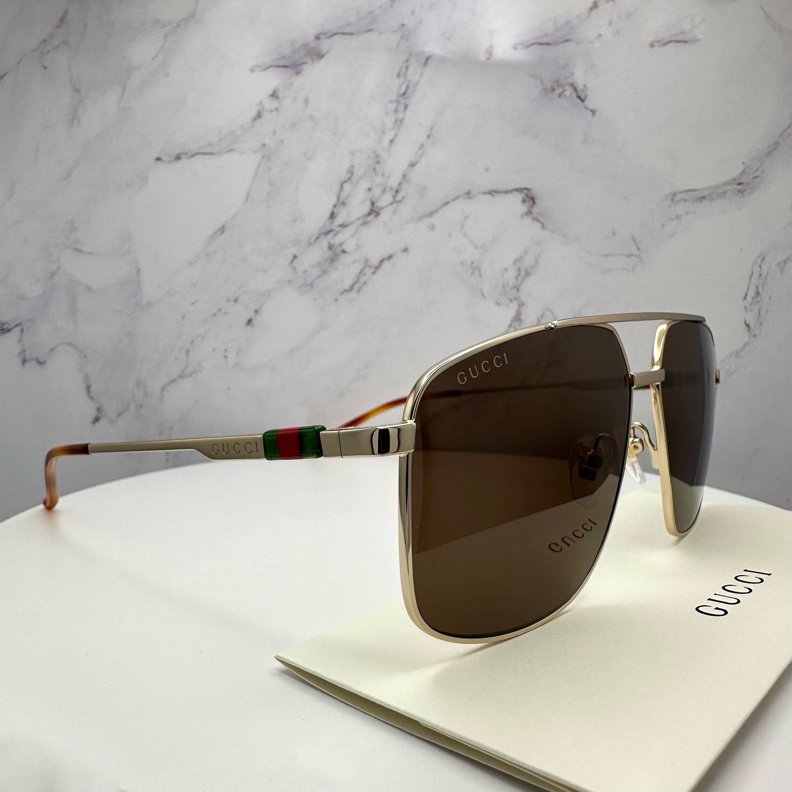 Gucci New GUCCI Sunglasses Gold Metal Square Aviator Red Green Size ONE SIZE - 15 Thumbnail