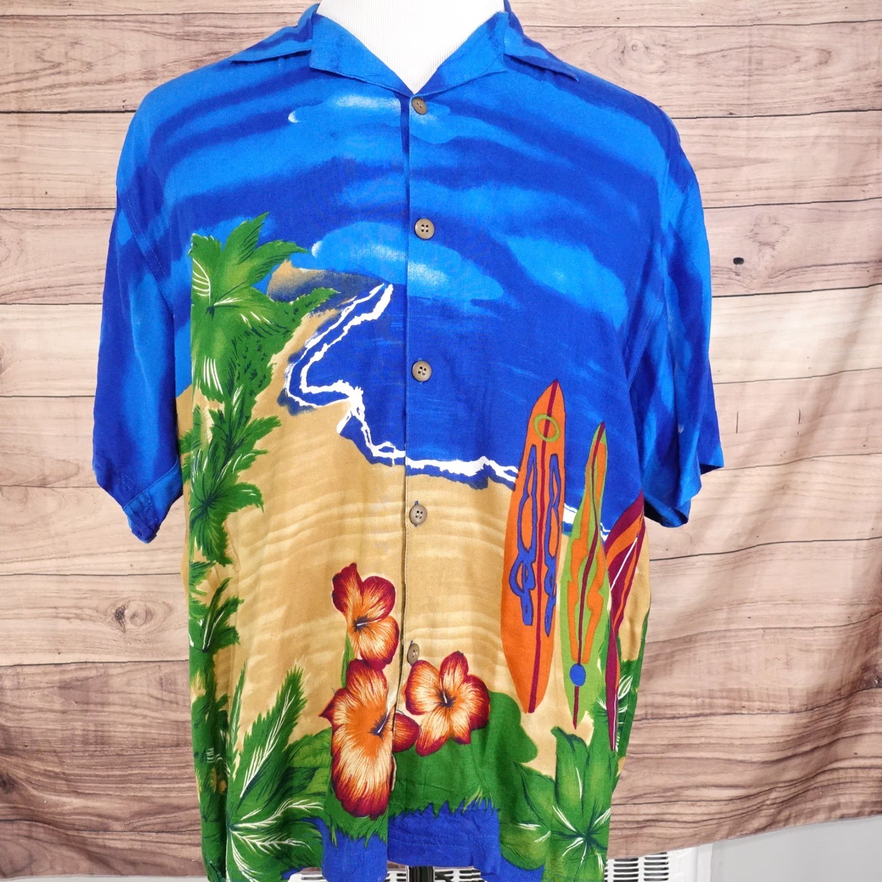 Vintage THUMBS UP FOR HIM SHIRT MENS M 100% RAYON BLUE Floral Button-Up Vintage No 90s Hawaii Beach Style Crew Neck Mens Size US M / EU 48-50 / 2 - 2 Thumbnail