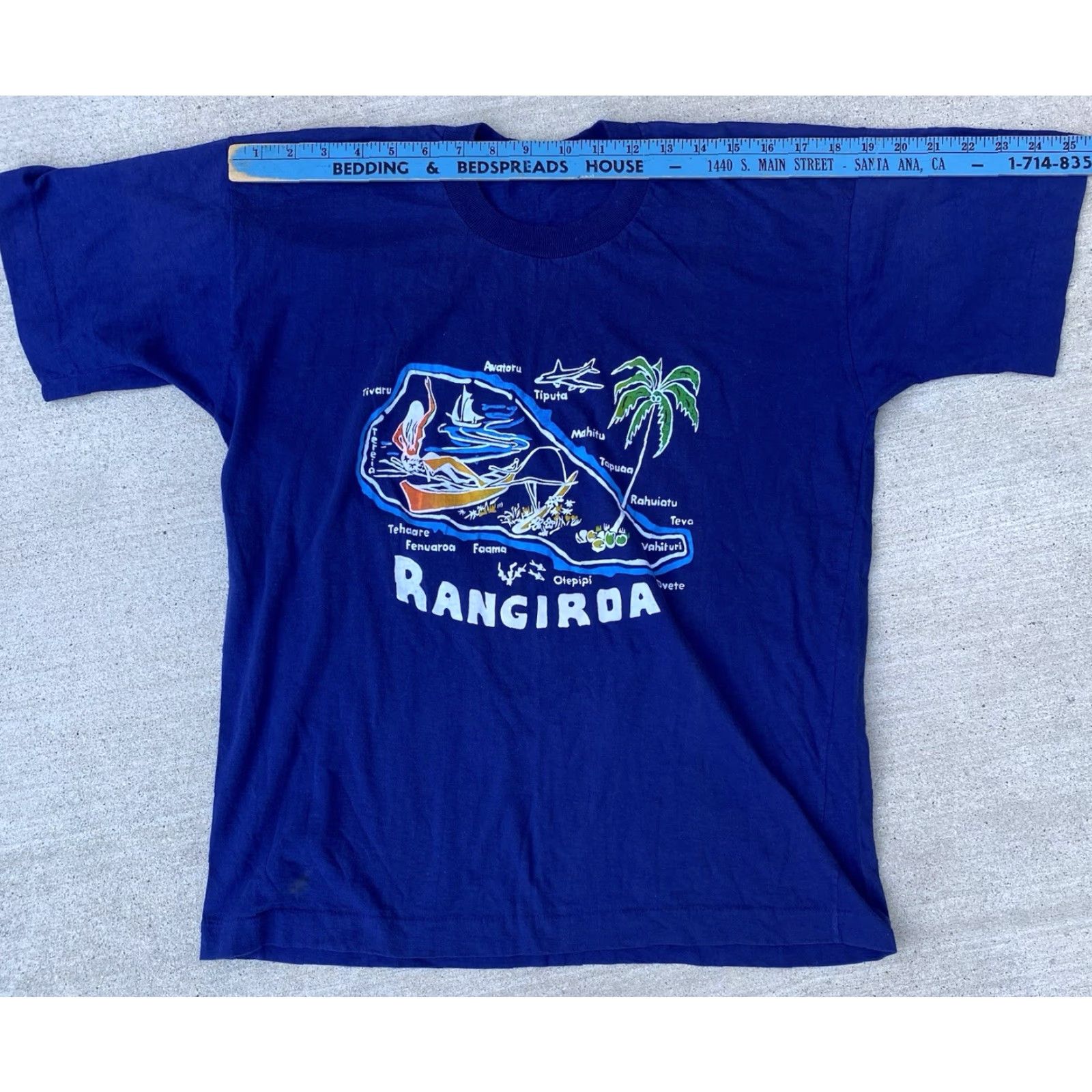 ALOHAS VINTAGE Rangiroa French Polynesia Map T Shirt Blue Island Graphic Tee Tiki Aloha Mens M Graphic Print 80s Tropical Size US M / EU 48-50 / 2 - 6 Thumbnail