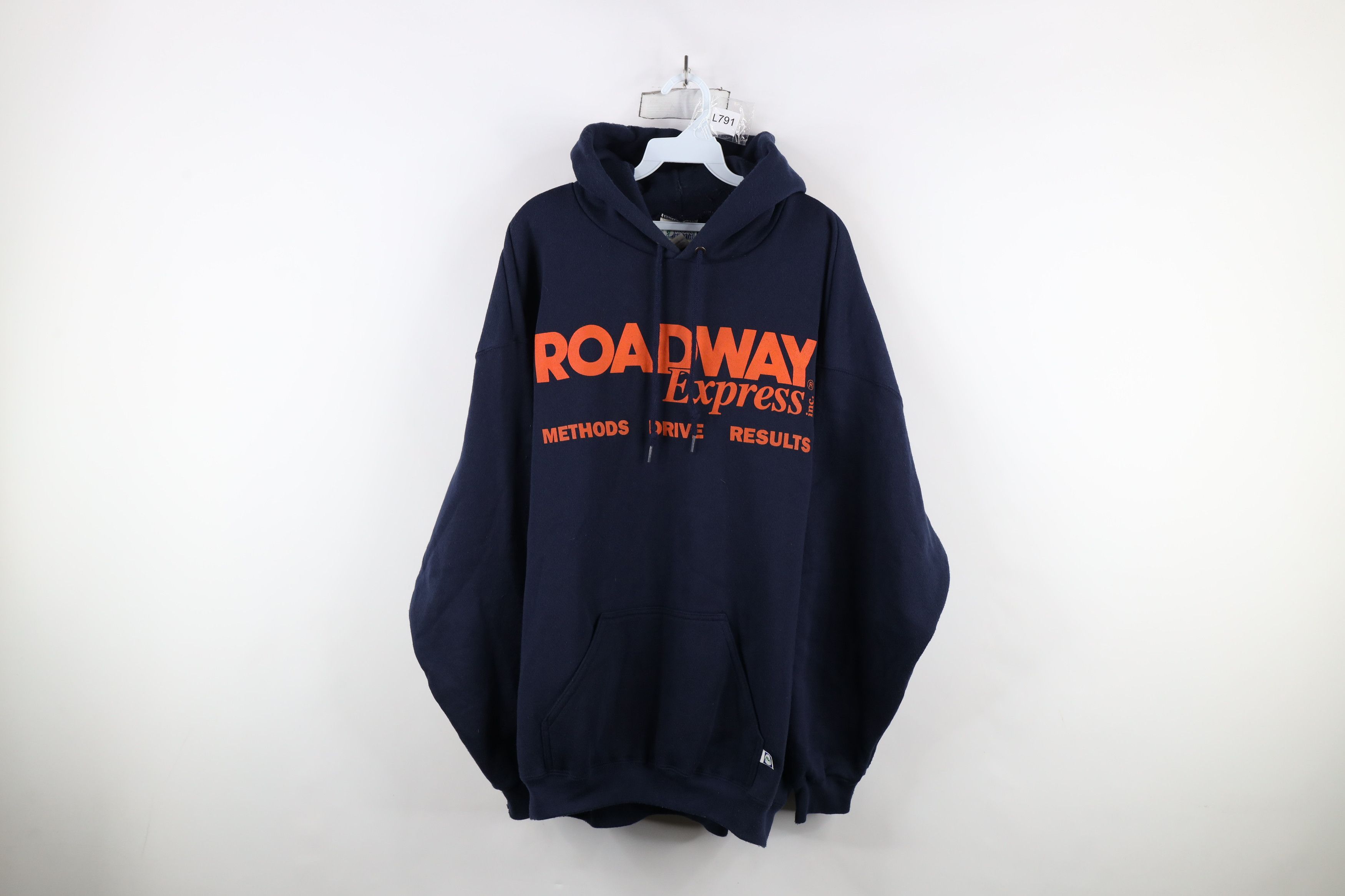 Vintage Vintage 90s Roadway Express Hoodie Sweatshirt Navy Blue USA Size US XXL / EU 58 / 5 - 1 Thumbnail